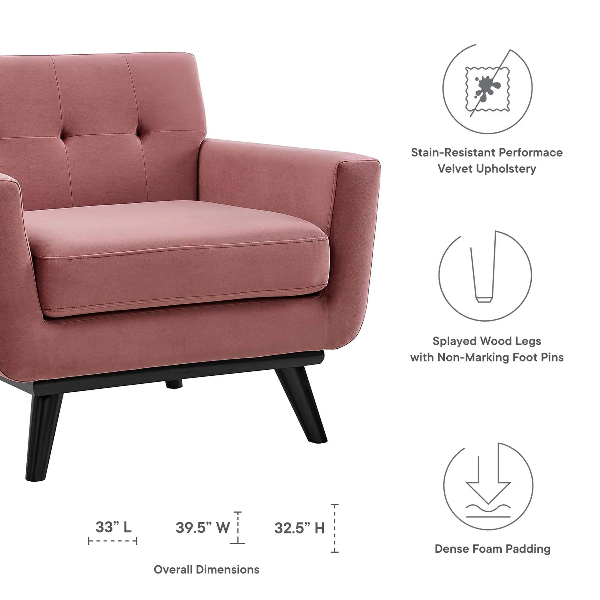 36 Inch Performance Velvet Armchair - Image 8