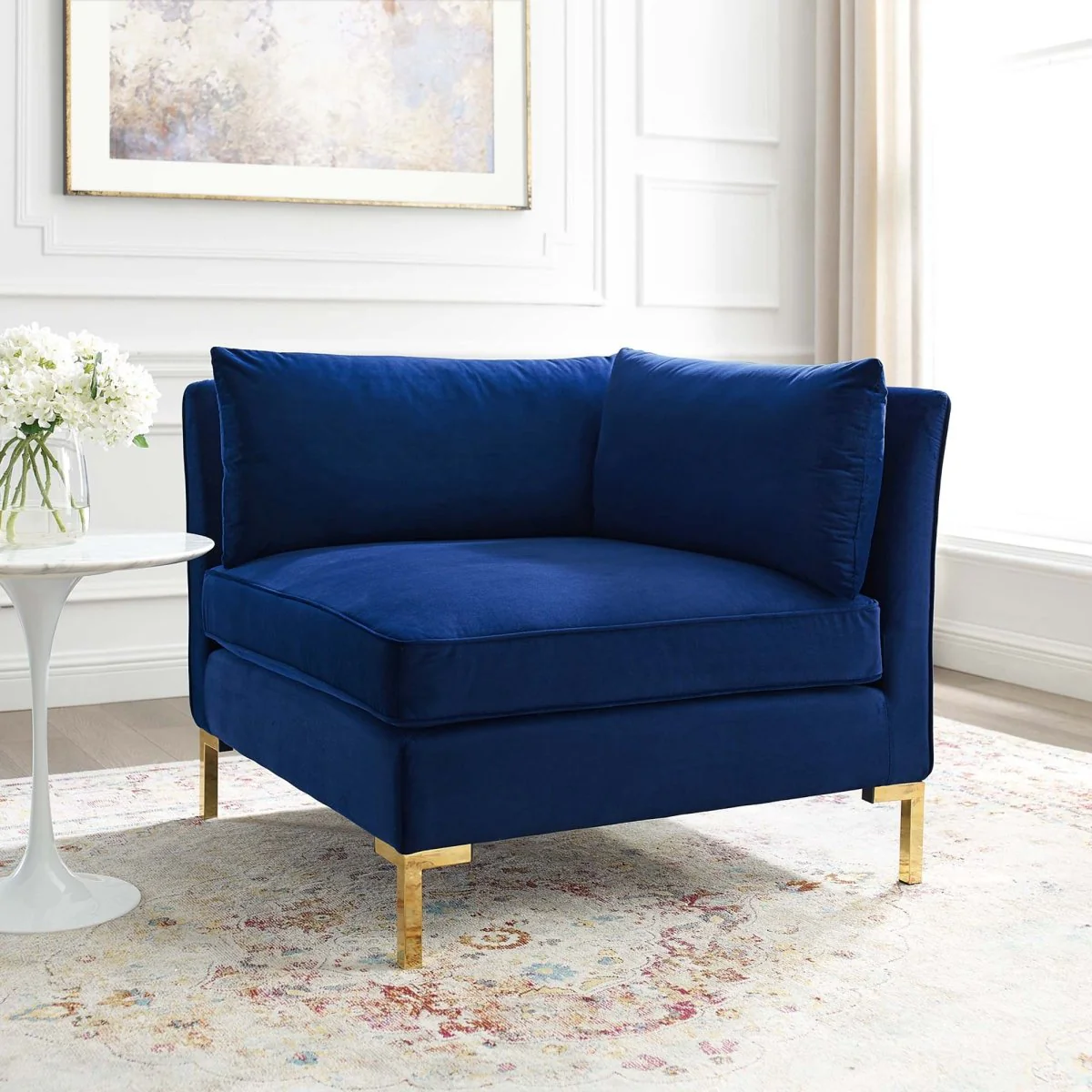 36 Inch Performance Velvet Sectional Sofa Corner Chair in Navy - Image 6