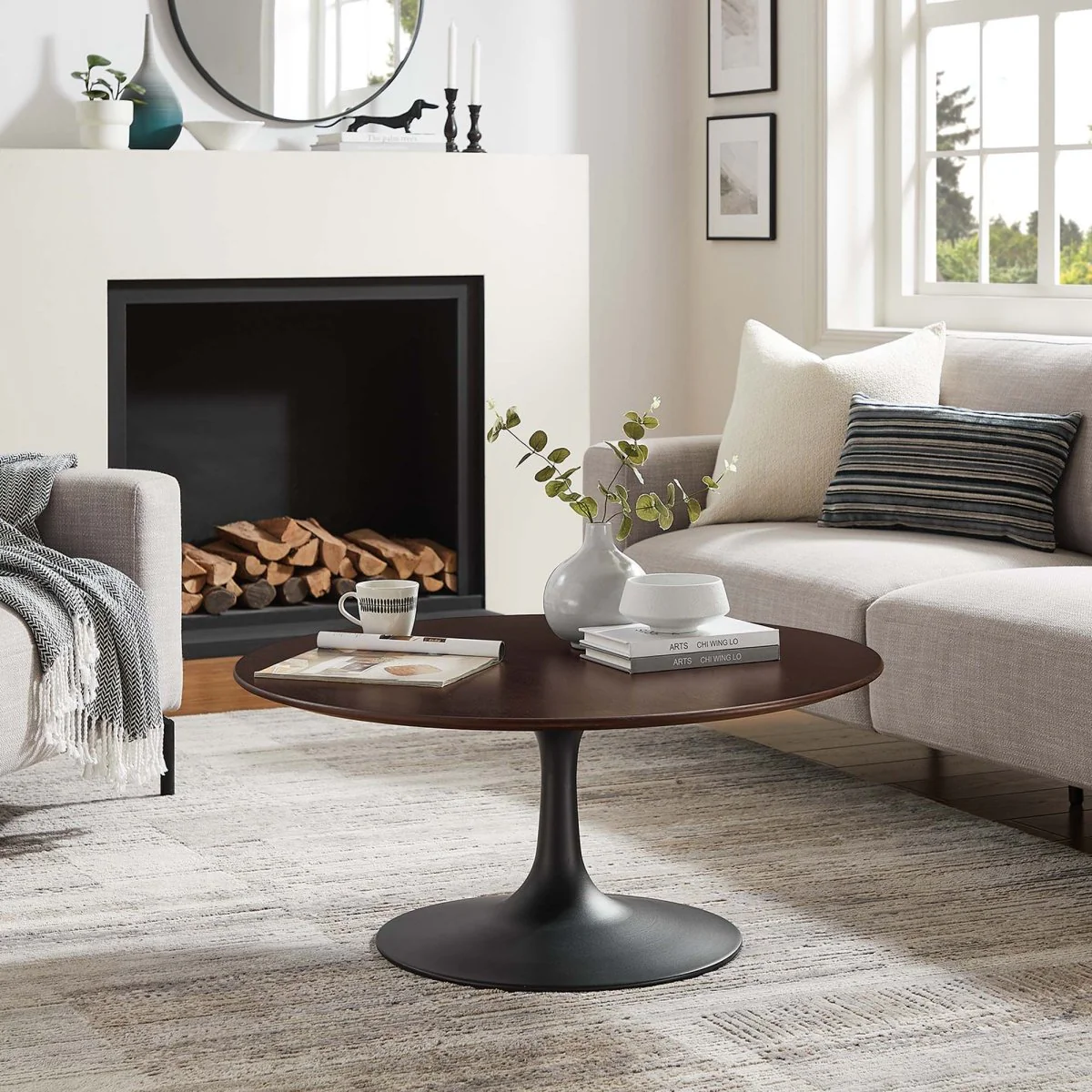 36 Inch Round Wood Pedestal Coffee Table - Image 7