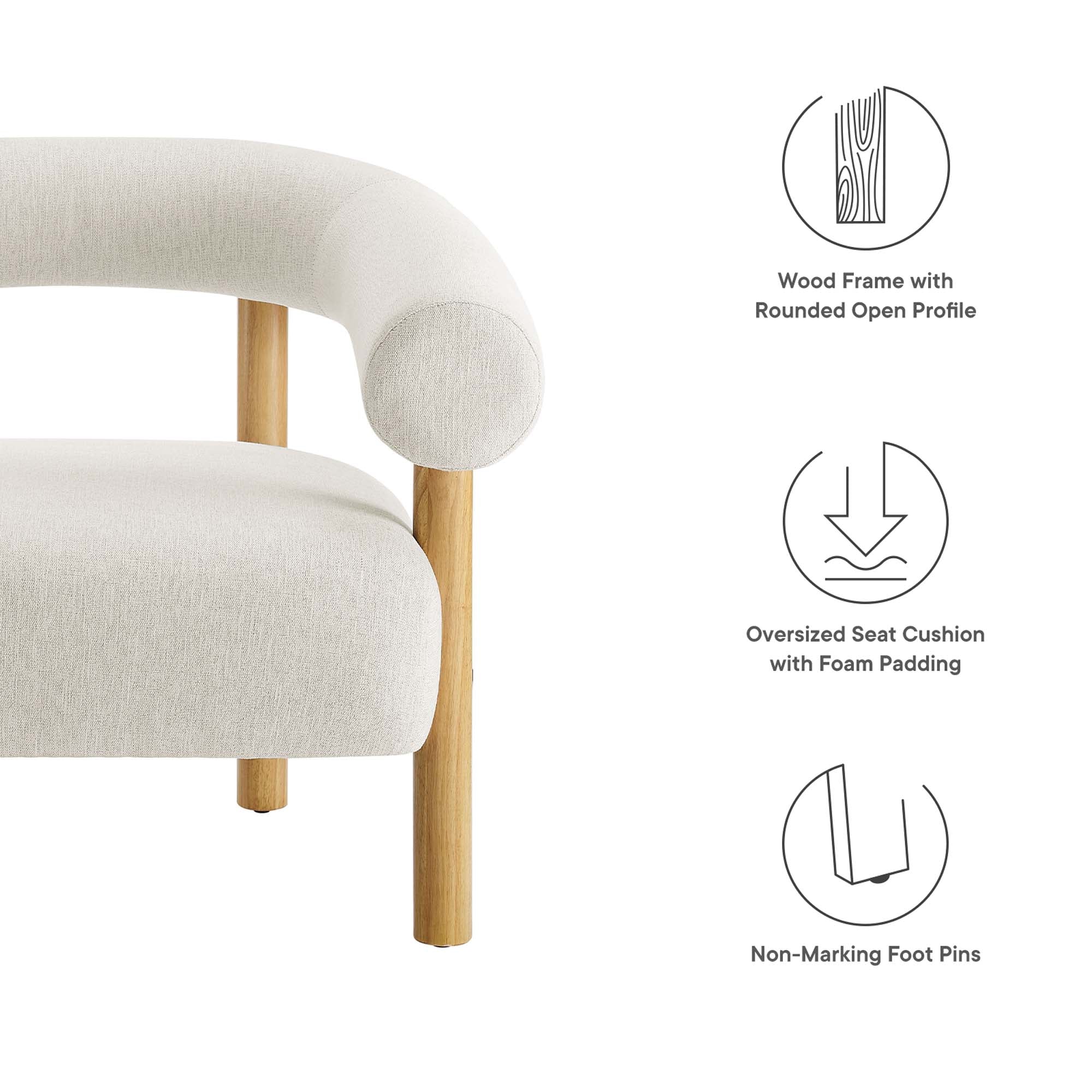 36 Inch Rounded Open Profile Heathered Fabric Armchair - Image 2