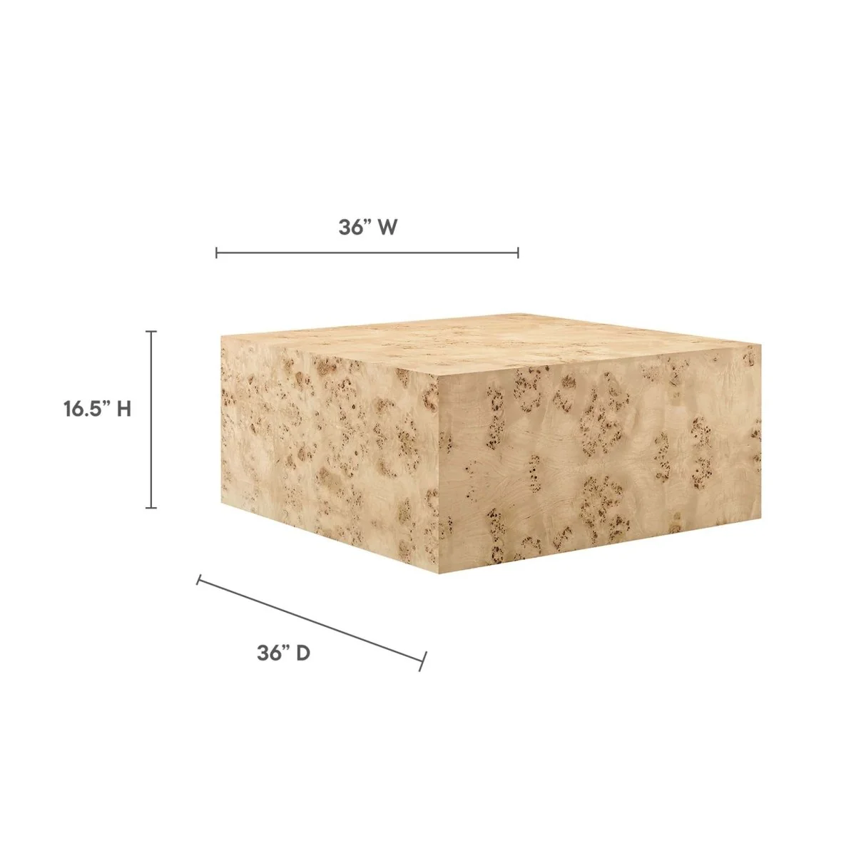 36 Inch Sophisticated Square Burl Wood Coffee Table - Image 11