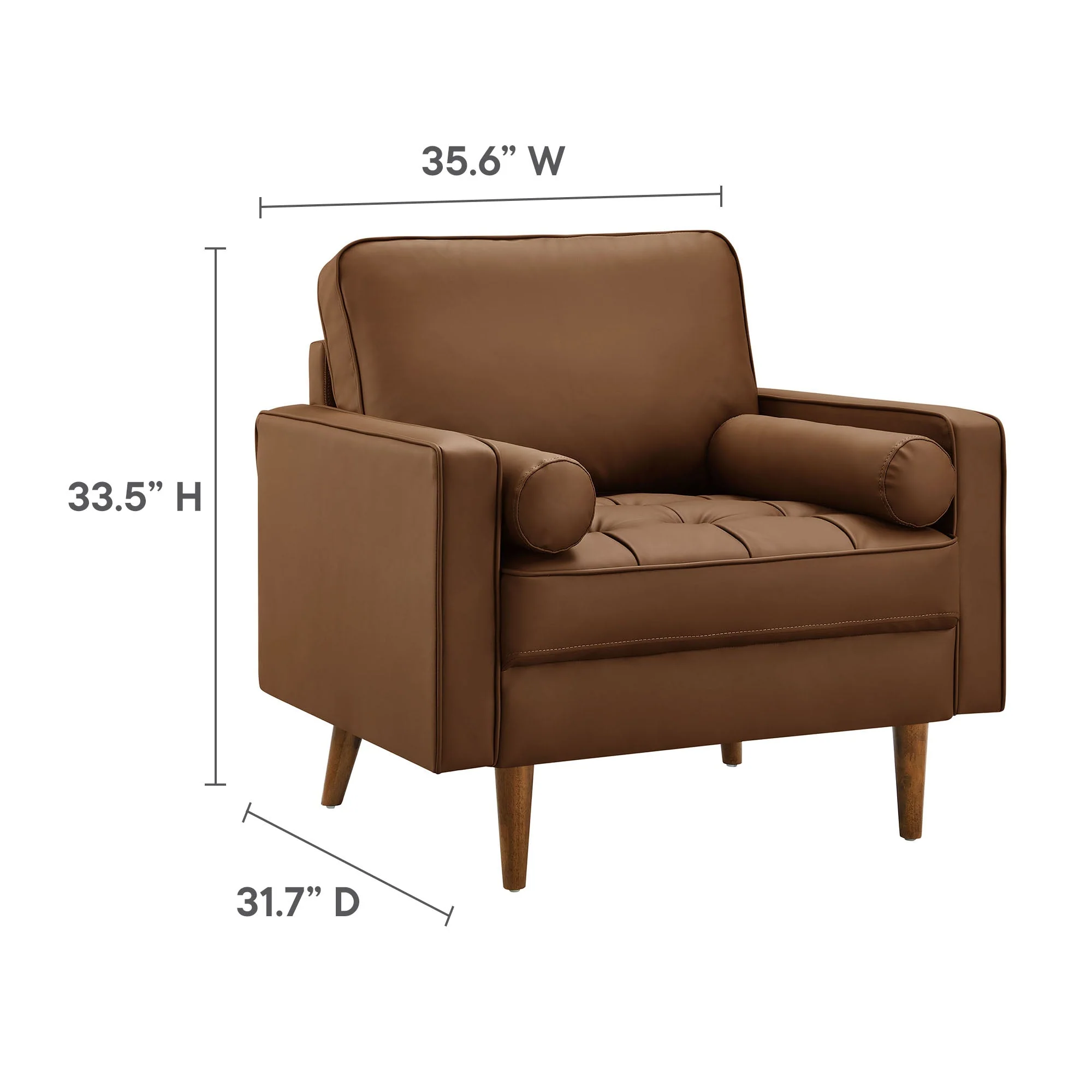 36 Inch Tufted Vegan Leather Accent Armchair with Bolster Pillows - Image 3