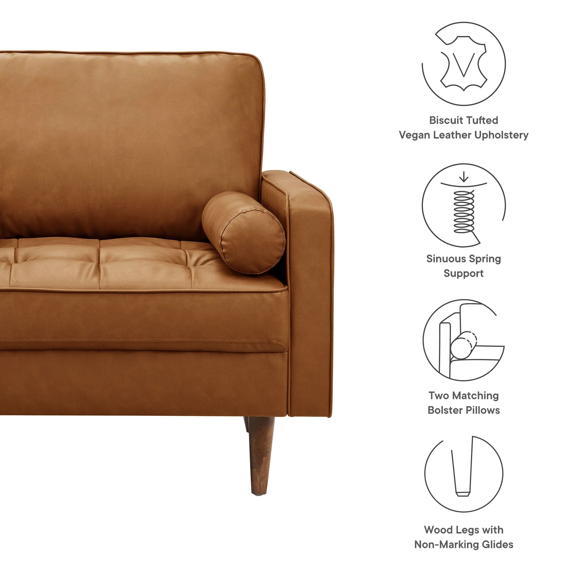 36 Inch Tufted Vegan Leather Accent Armchair with Bolster Pillows - Image 9