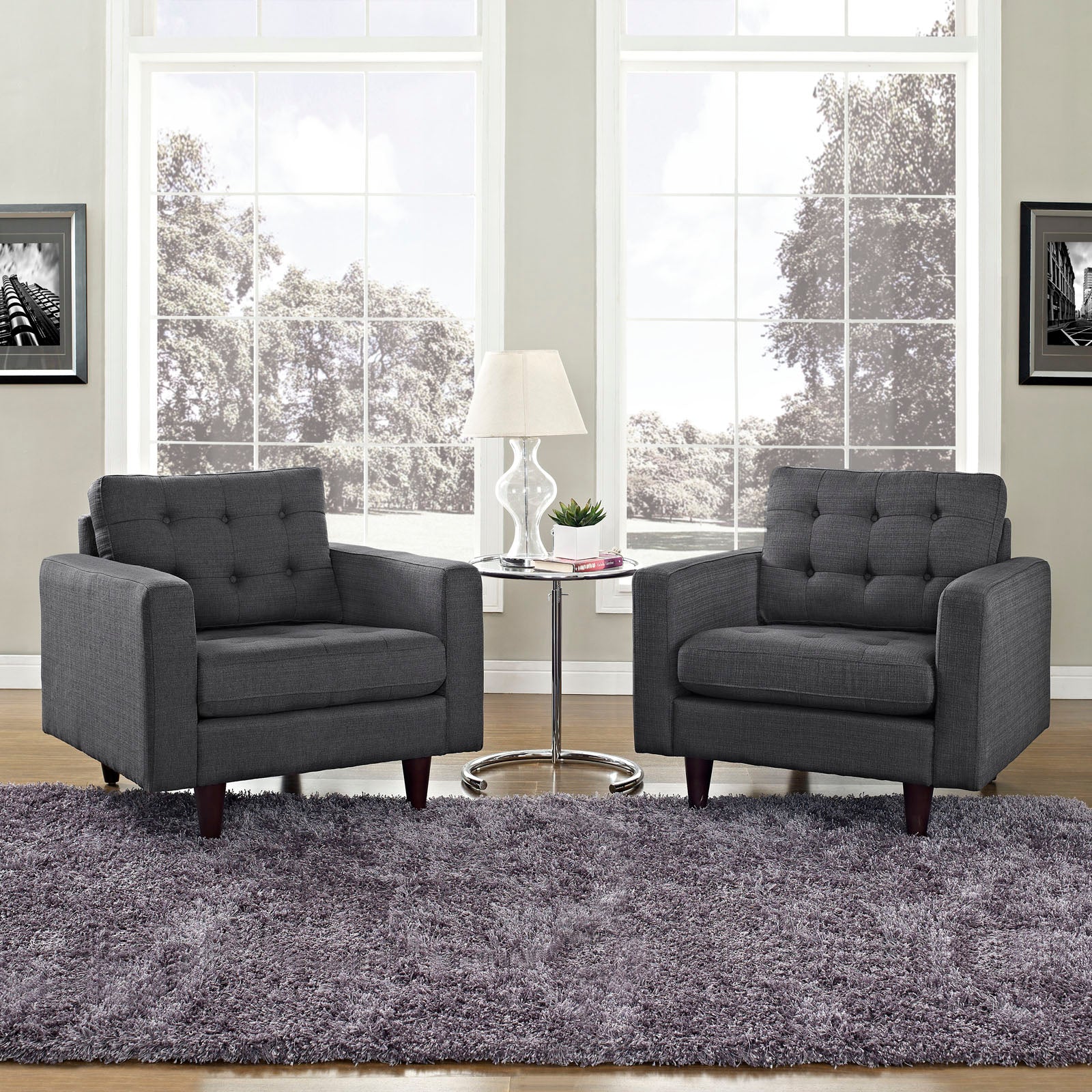 36 Inch Upholstered Fabric Button Tufted Armchair Set of 2 - Image 5