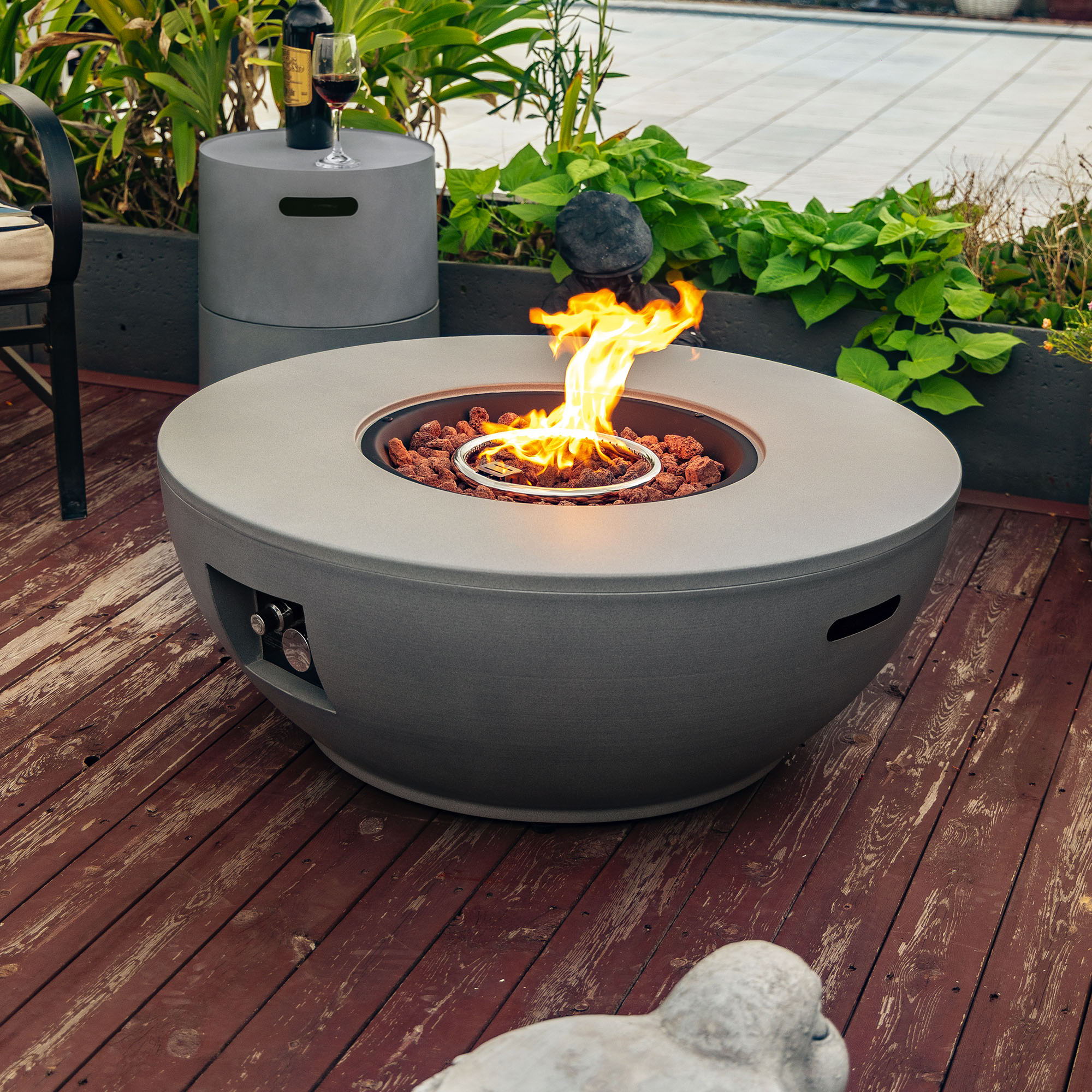Propane Gas Fire Pit Table, 50000 Btu, Round With Tank Holder For Outside - Gray - Image 9