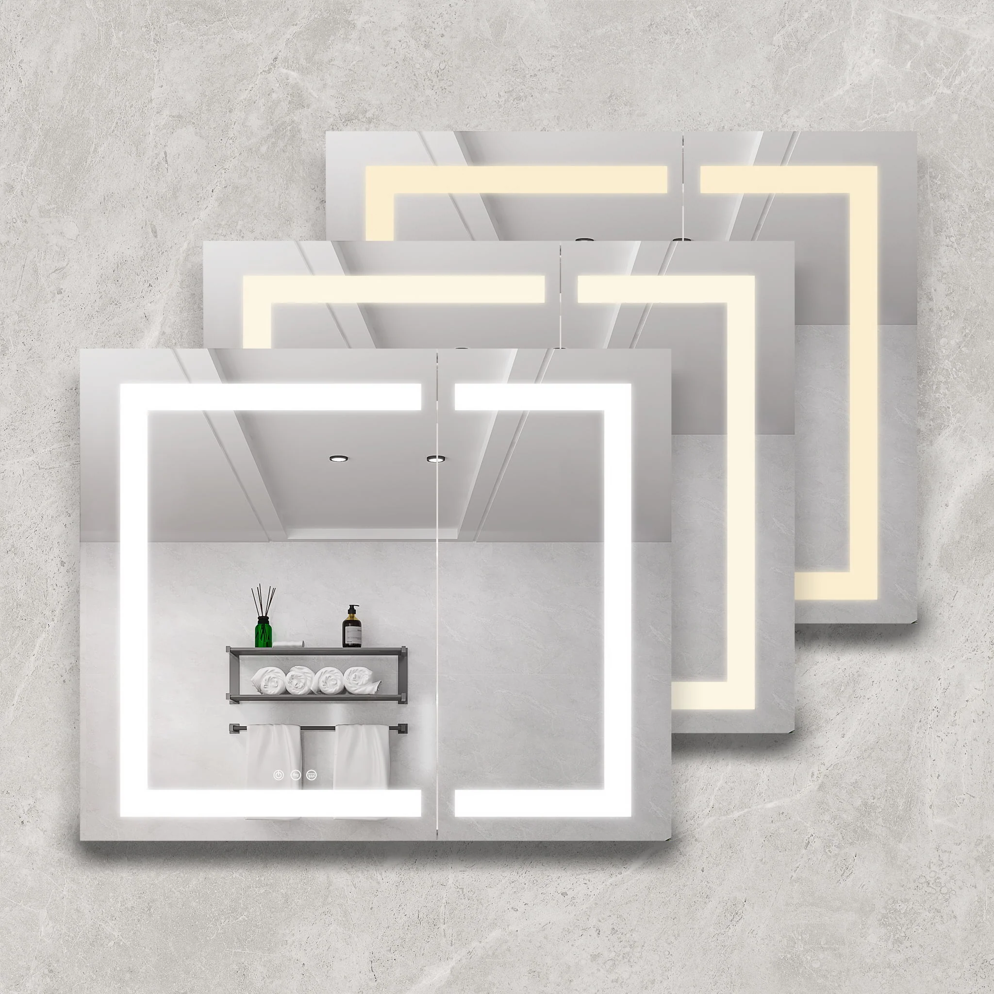 36" X 30" Medicine Cabinet With LED Vanity Mirror, Anti-Fog Recessed Or Surface Mount Bathroom Double Door Large Storage 3000K~6000K Bright Lighted Aluminum Storage Cabinet With Touch Switch - Silver - Image 7
