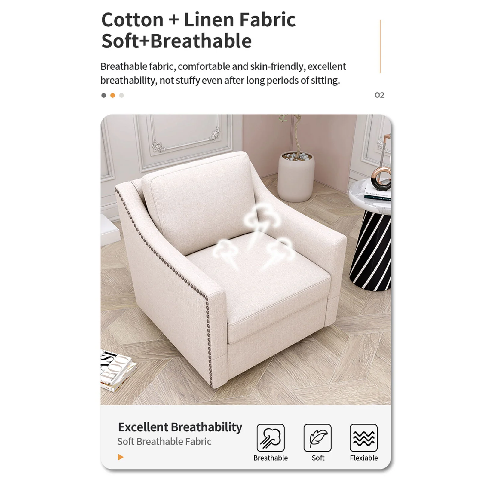 360 Degree Swivel Armchair, Skin Friendly Fabric, Ergonomic Design, Brass Nail Decorative Armchair - Image 11