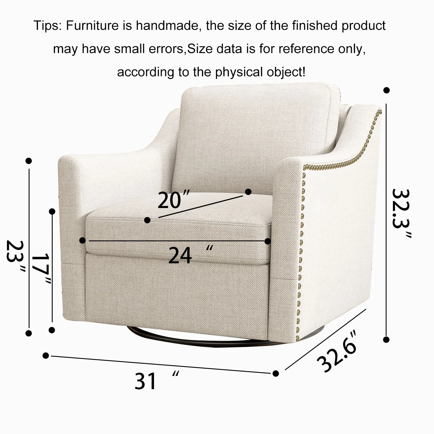 360 Degree Swivel Armchair, Skin Friendly Fabric, Ergonomic Design, Brass Nail Decorative Armchair - Image 7