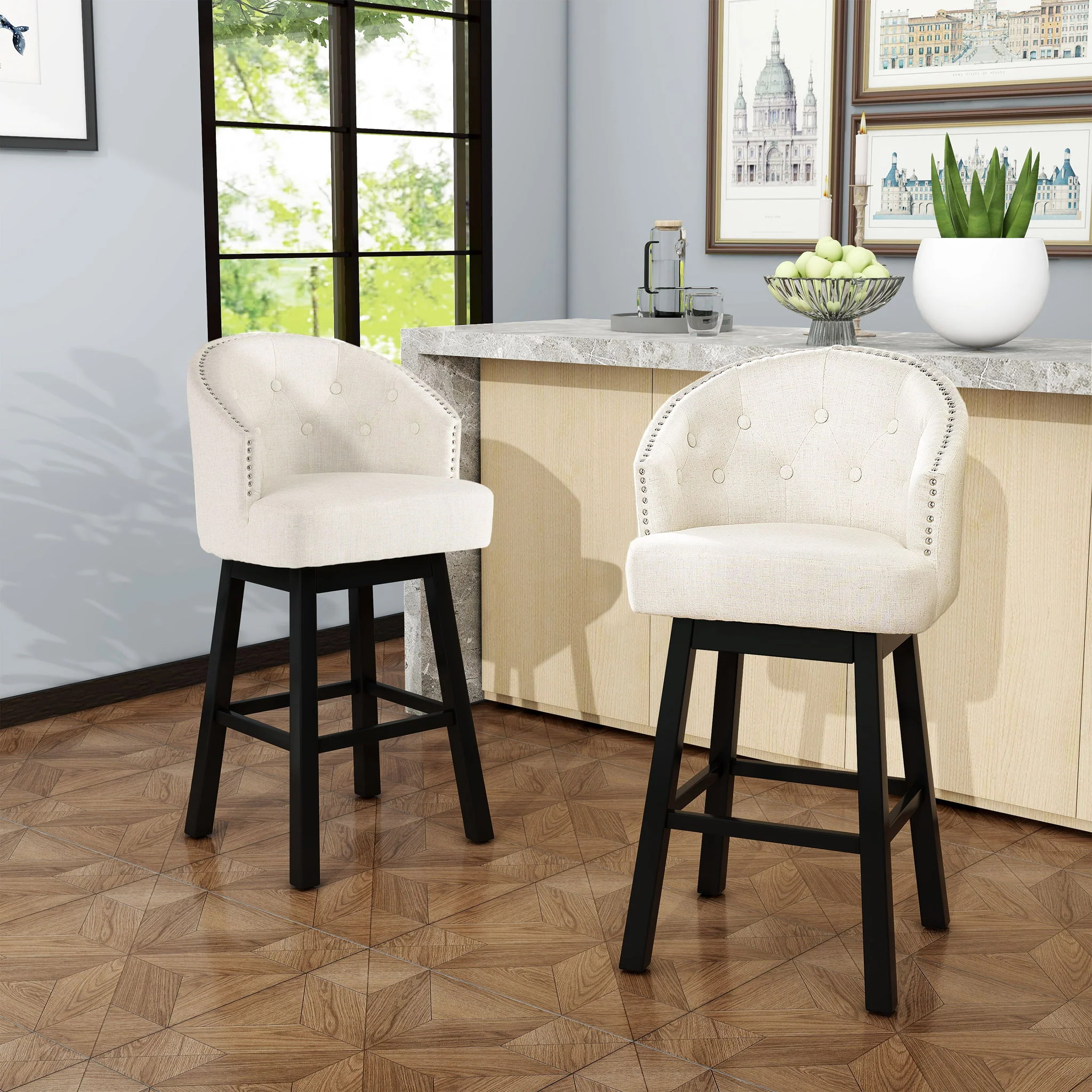 360 Degree Swivel Bar Stool With Stunning Nailhead Trim (Set of 2) - Image 10