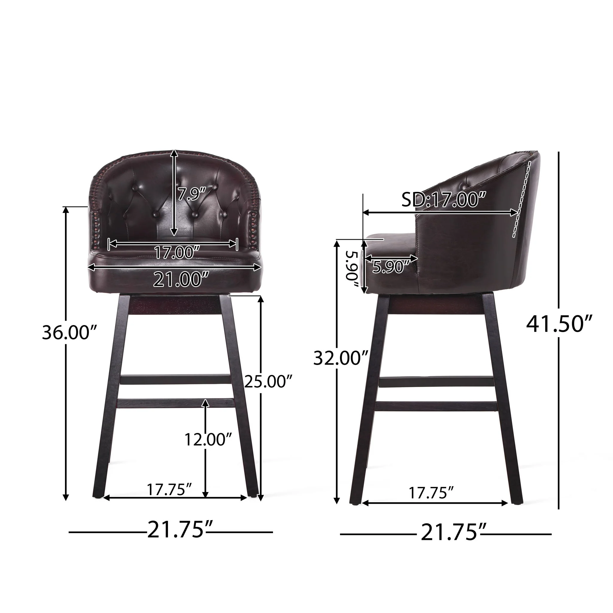 360 Degree Swivel Bar Stool With Stunning Nailhead Trim (Set of 2) - Image 8