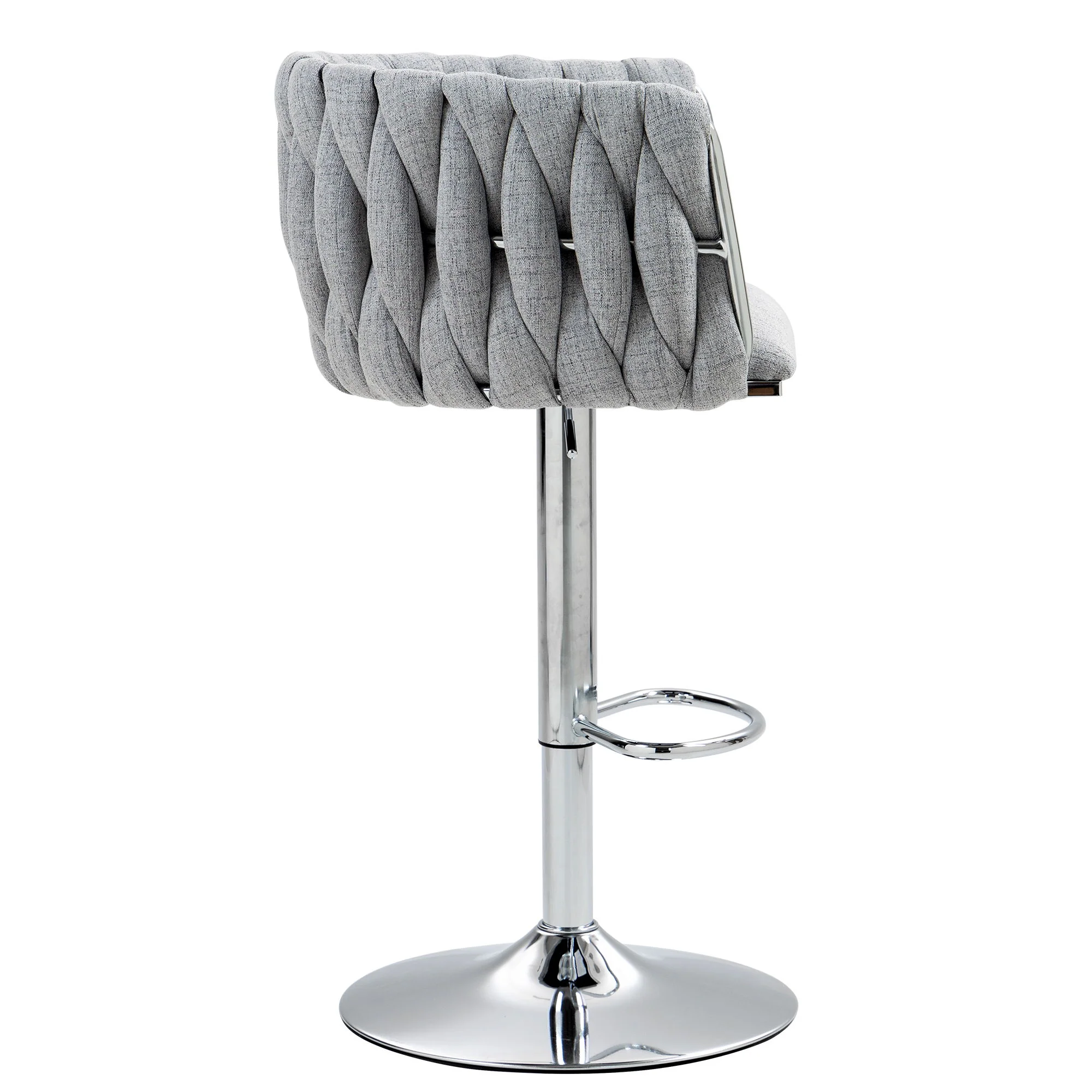 360 Degree Swivel Bar Stools Adjustable Counter Height Bar Chairs With Woven Back & Footrest, Silver Chromed Bar Stools For Kitchen Island (Set of 2) - Gray - Image 2