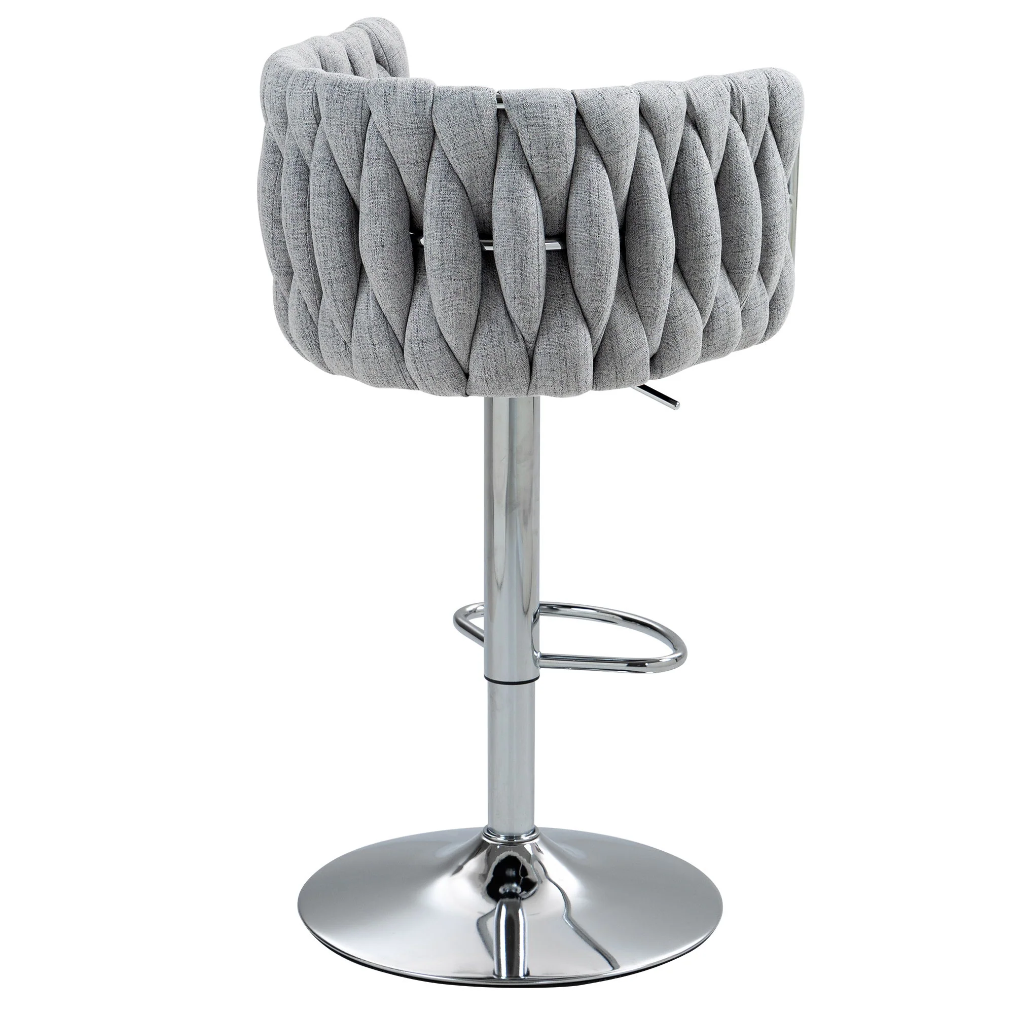 360 Degree Swivel Bar Stools Adjustable Counter Height Bar Chairs With Woven Back & Footrest, Silver Chromed Bar Stools For Kitchen Island (Set of 2) - Gray - Image 5