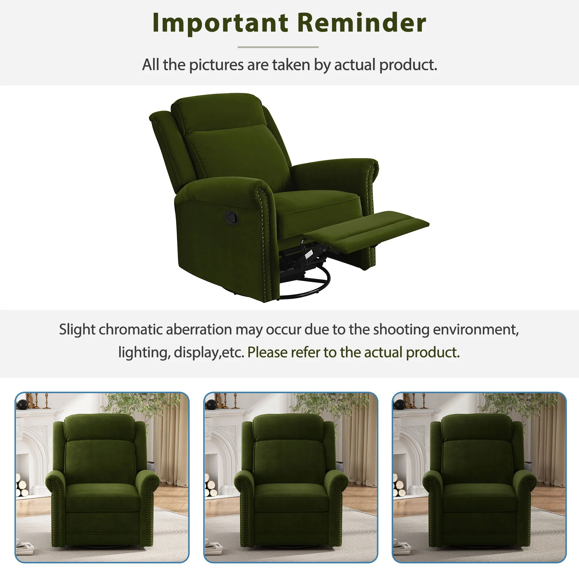 360 Degrees Swivel Recliner Manual Rocking Recliner Home With Adjustable Backrest - Image 5