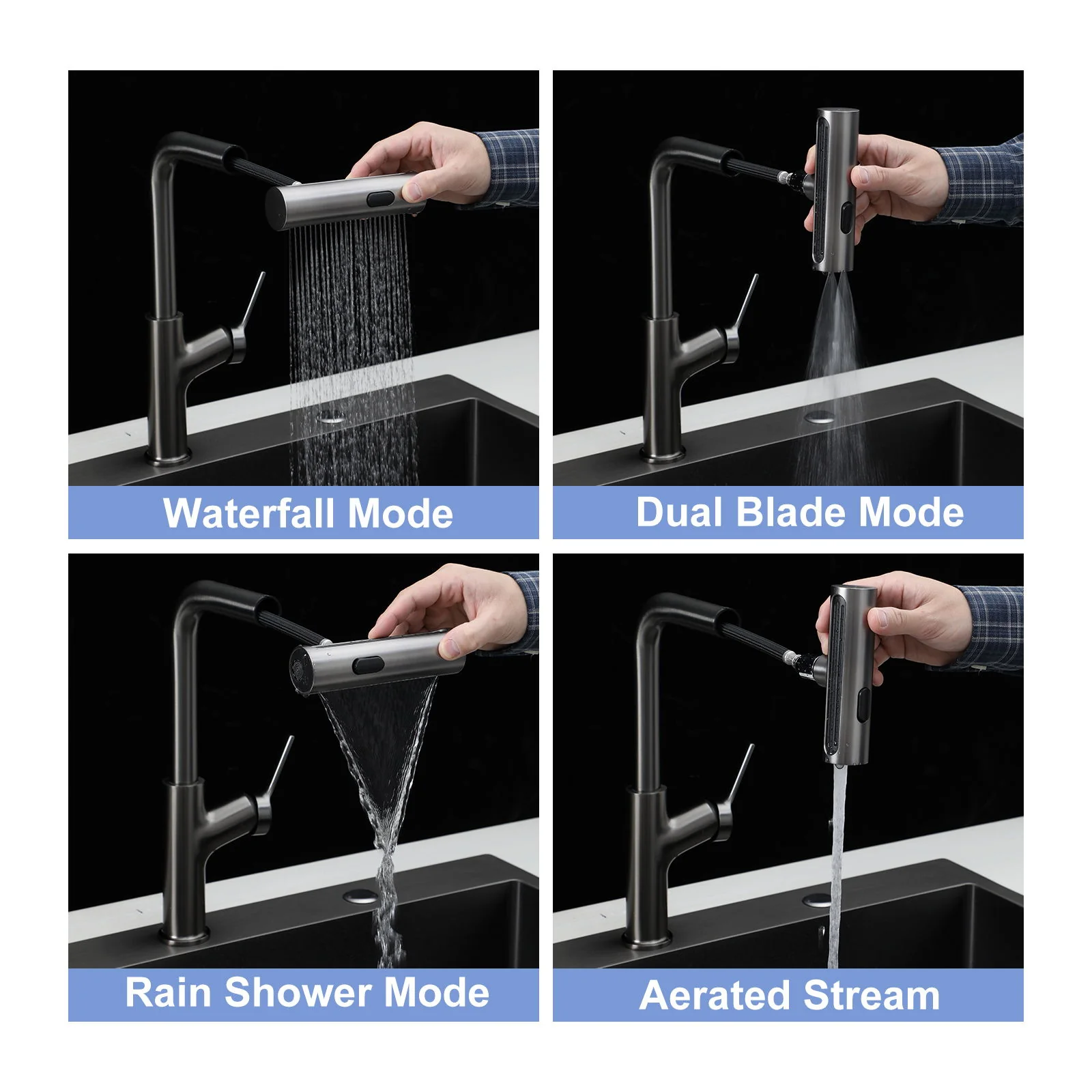 360° Pull Down Kitchen Faucet With 4 Spray Modes - Image 4