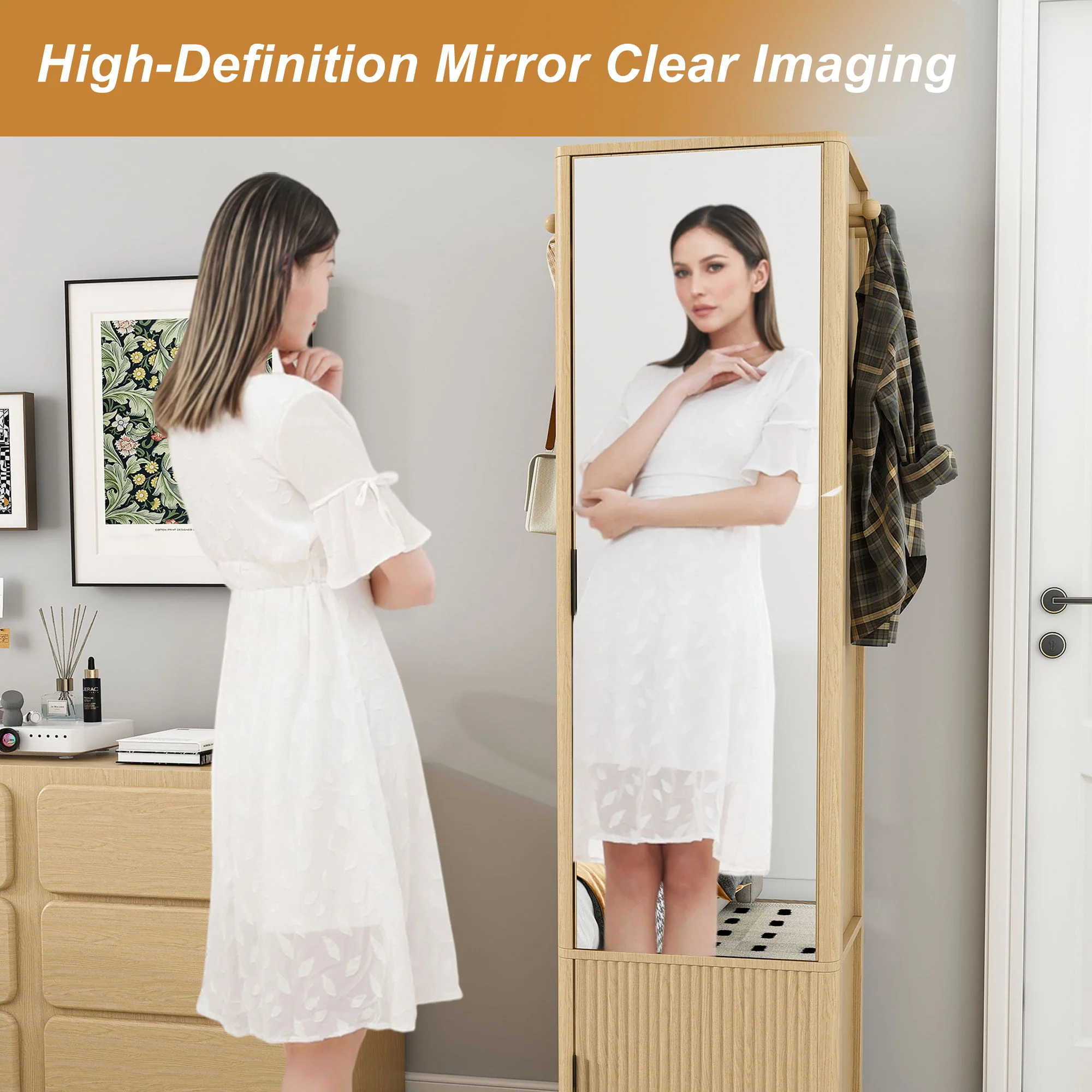 360° Rotating Makeup Cabinet With Full Length Mirror - Image 5