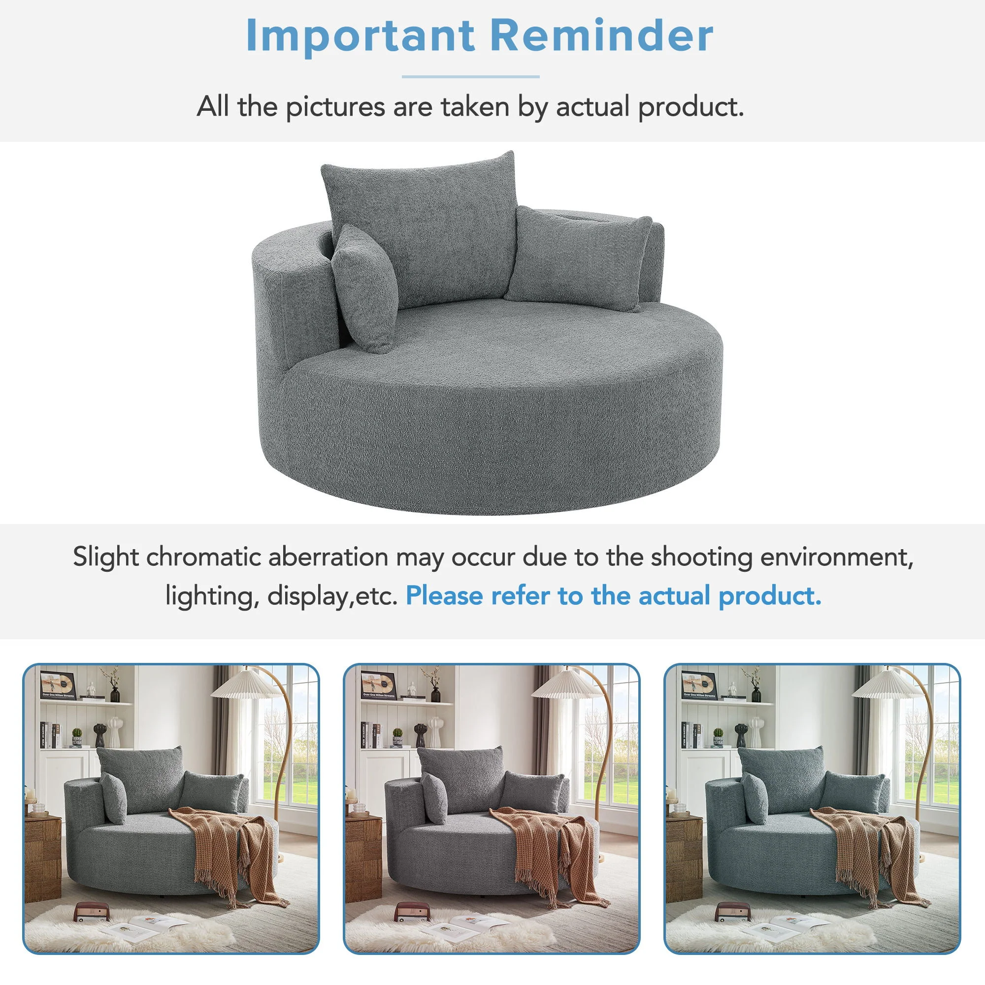 360° Swivel Accent Barrel Chair With 3 Removable Pillows For Living Room - Image 5
