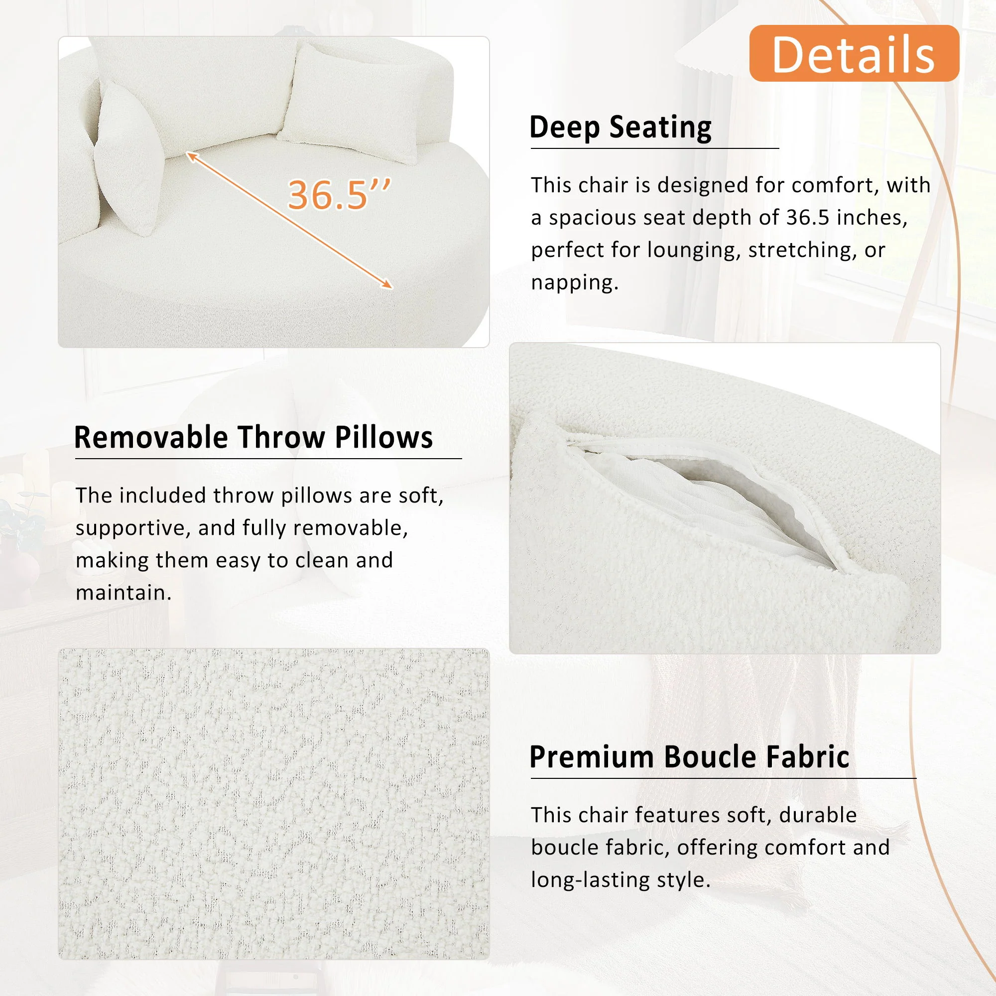 360° Swivel Chair Accent Barrel Chair With Removable Pillows - Image 11