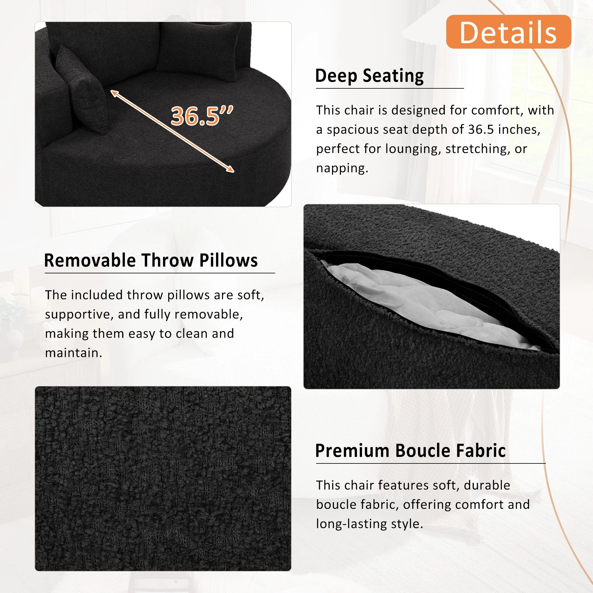 360° Swivel Chair Accent Barrel Chair With Removable Pillows - Image 17