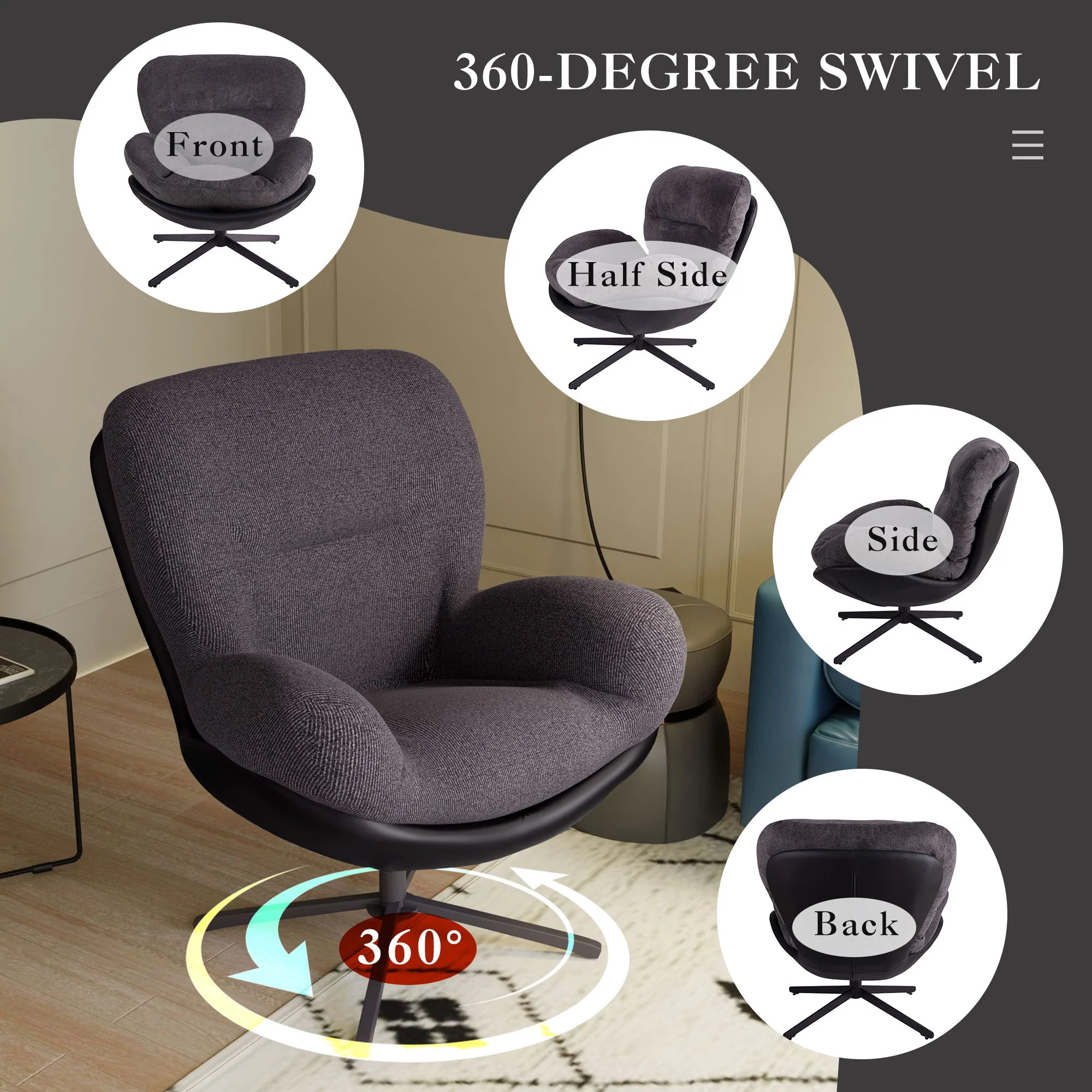 360° Swivel Office Chair, No Wheels - Image 27