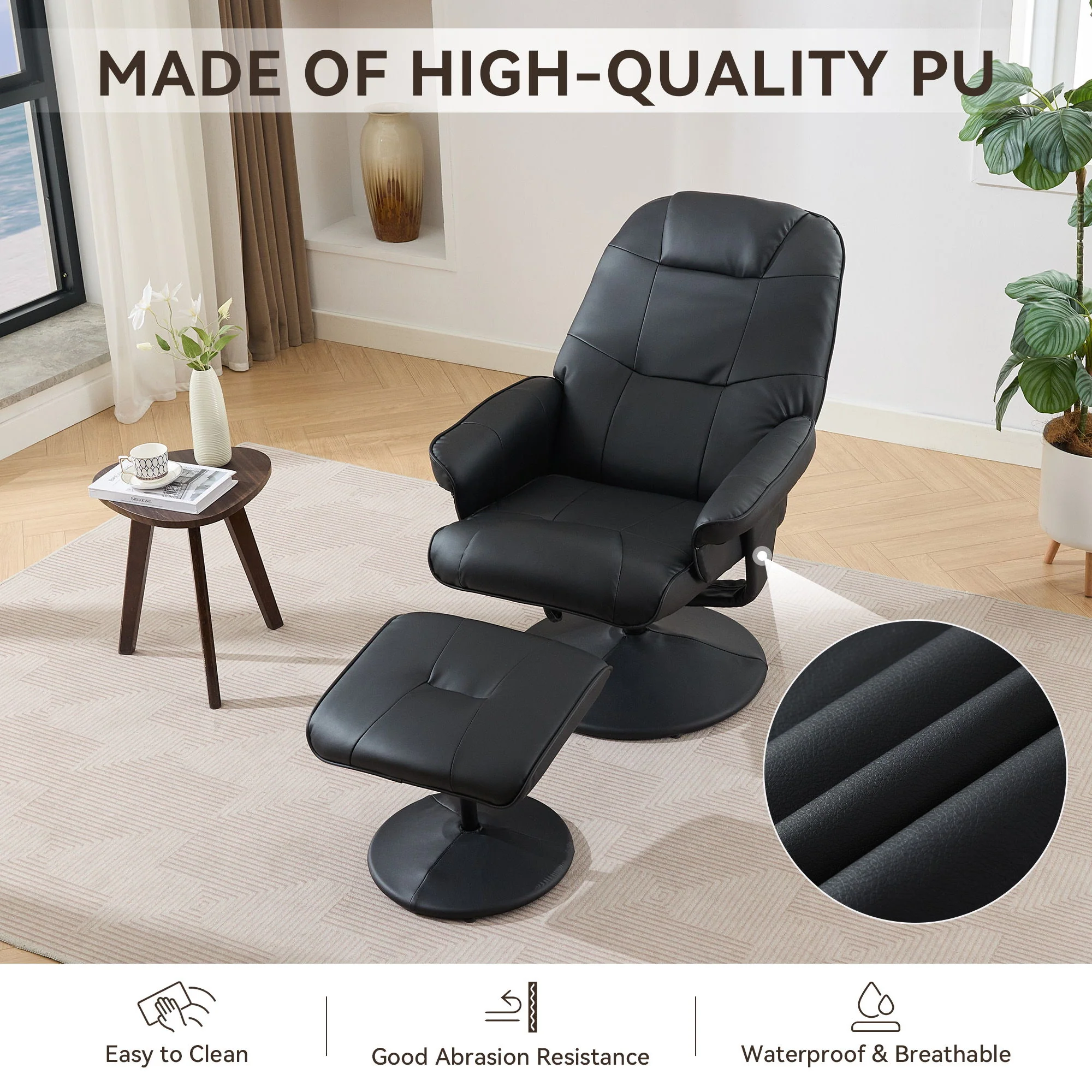 360° Swivel Reclining Chair With Wrapped Base, 5 Point Vibration Massage - Image 5