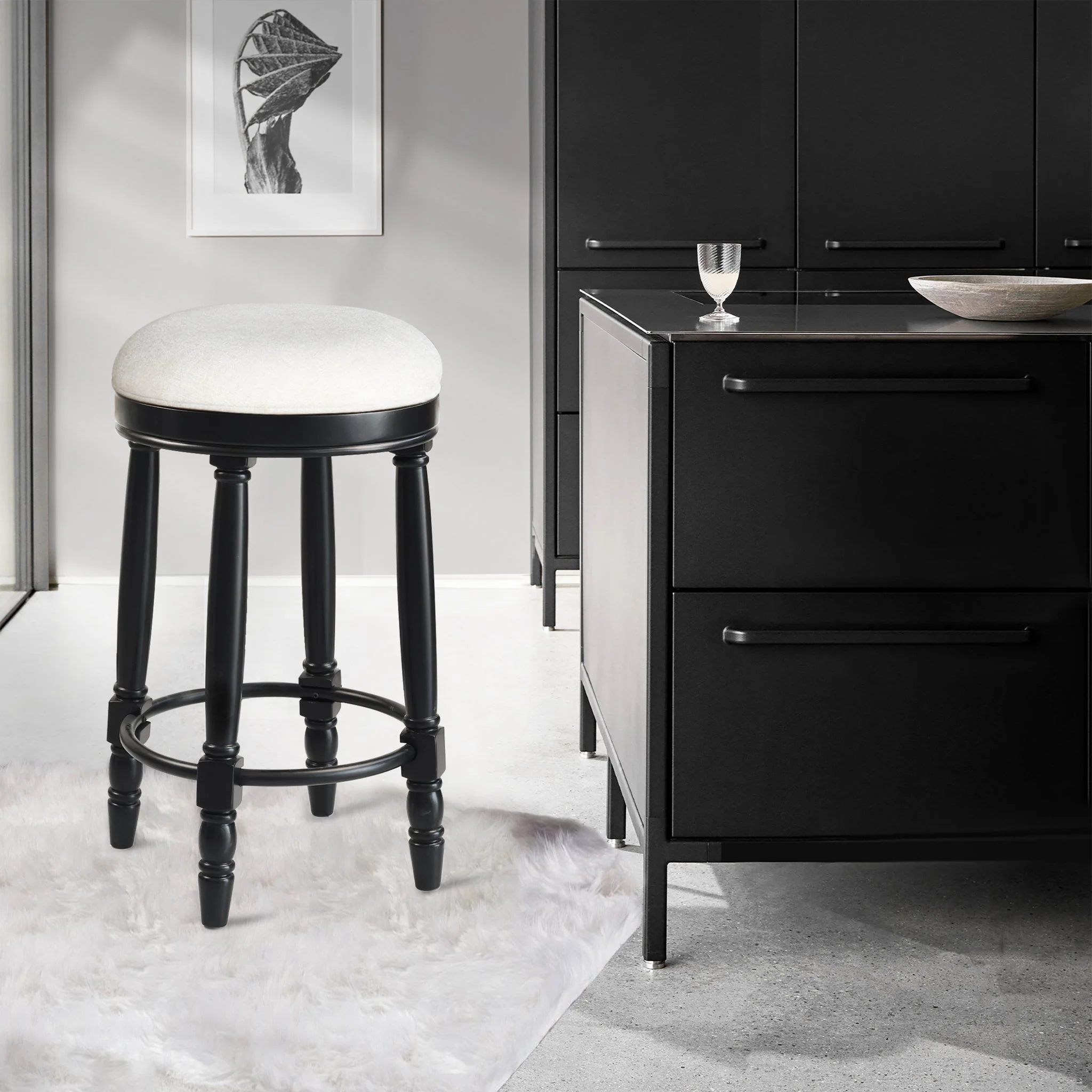 360° Swivel Wooden Barstools With Upholstered Seat, Counter Height (Set of 2) - Image 17