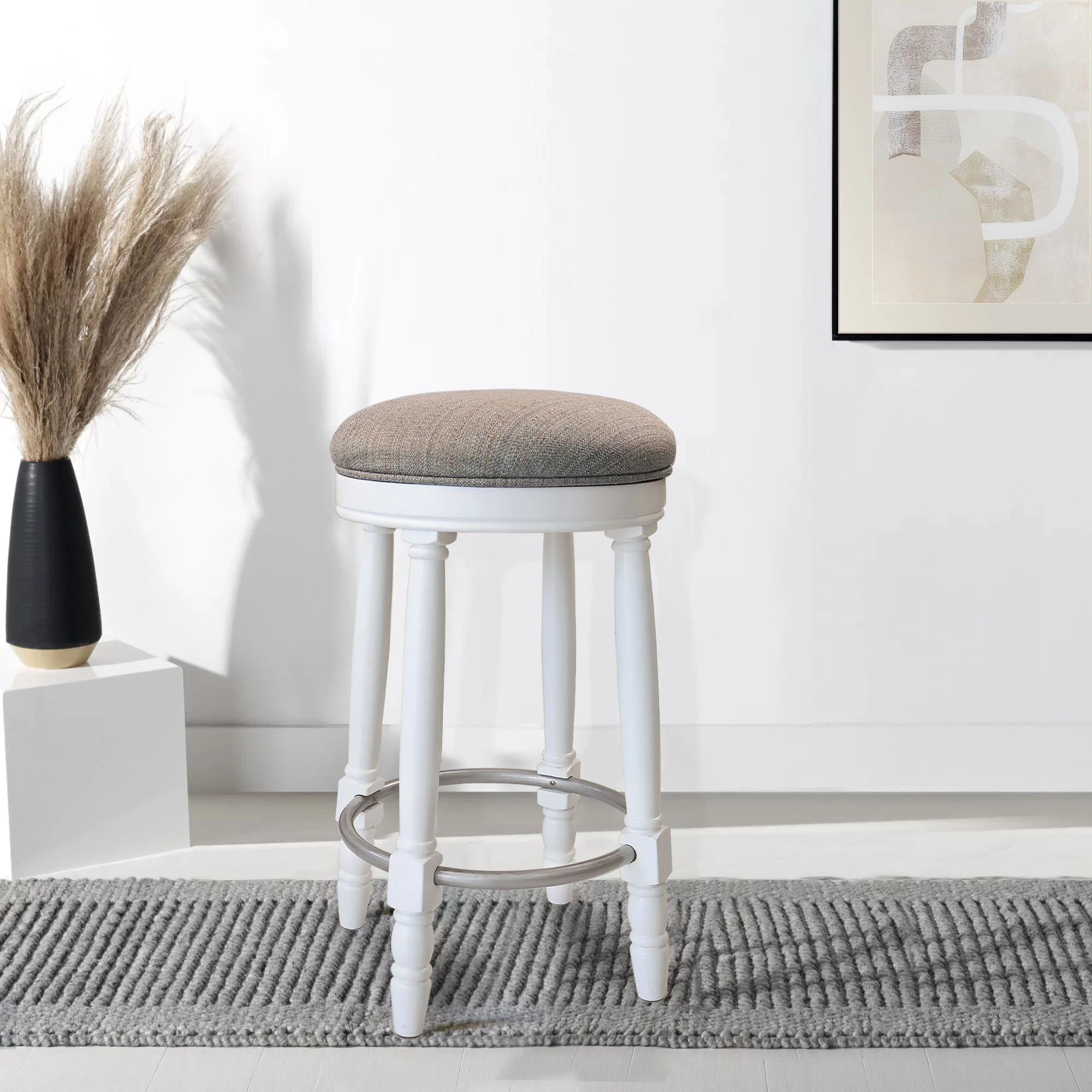 360° Swivel Wooden Barstools With Upholstered Seat, Counter Height (Set of 2) - Image 18