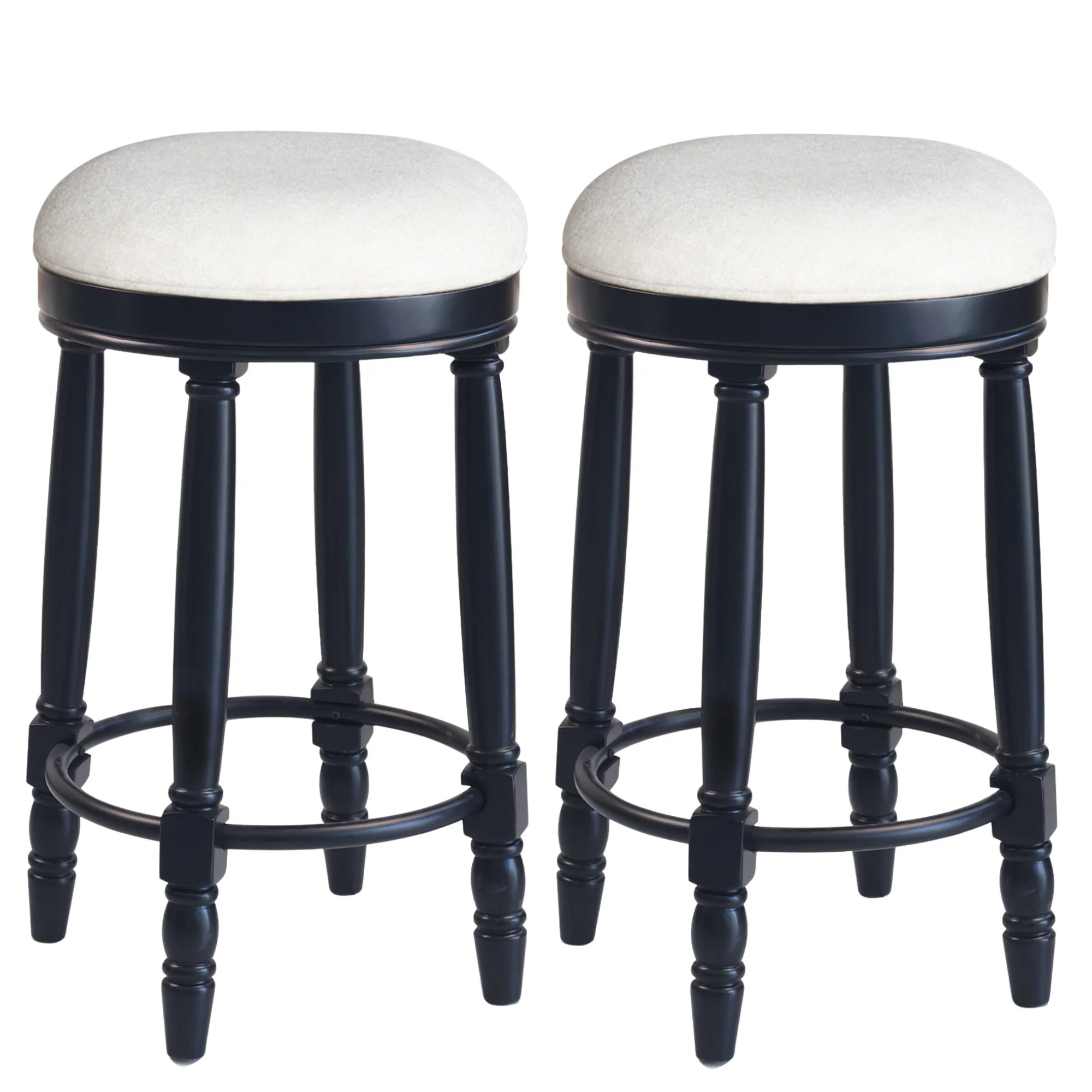 360° Swivel Wooden Barstools With Upholstered Seat, Counter Height (Set of 2) - Image 2