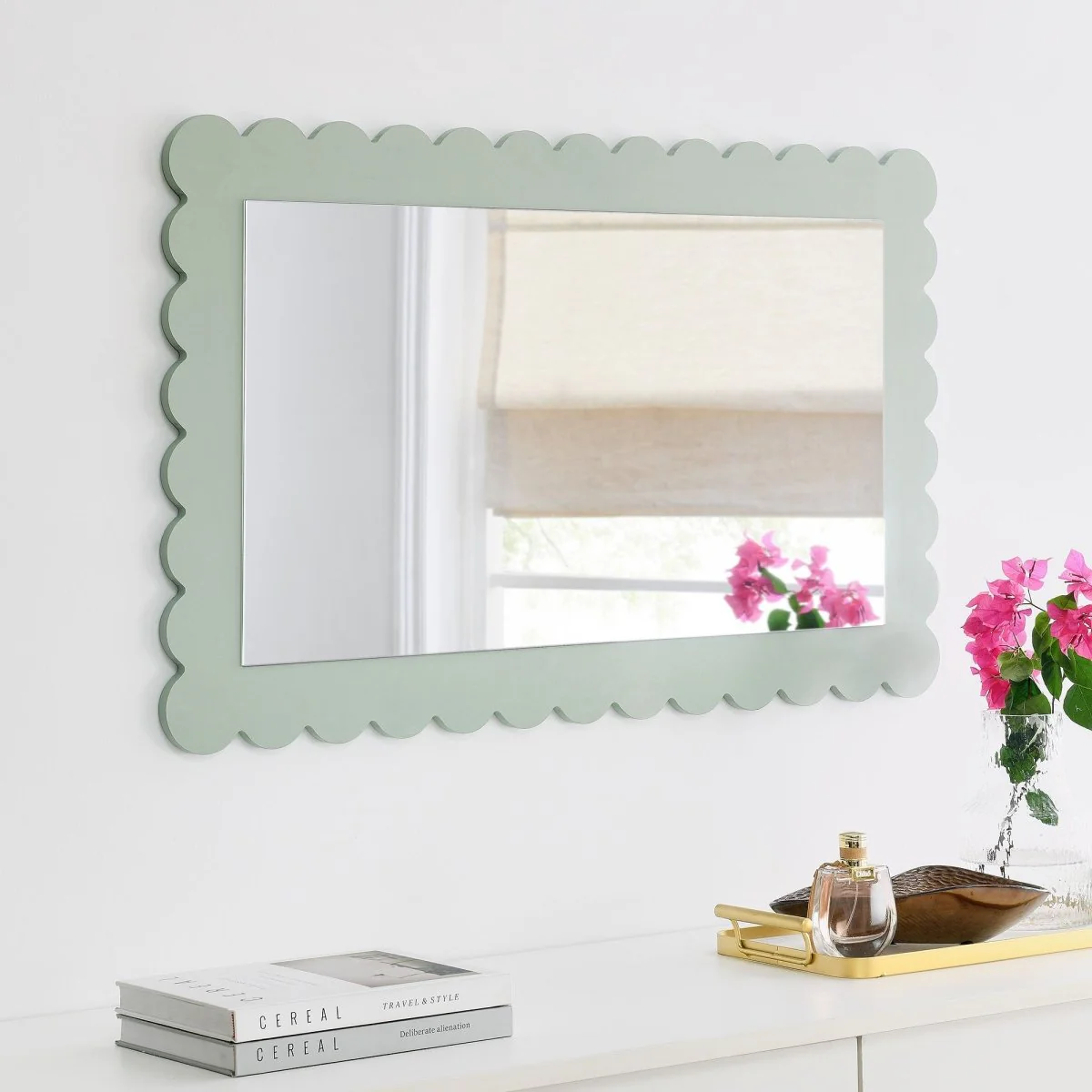 36x22" Scalloped Rectangle Wall Mirror — Decorative Scalloped Edge Wall Accent Mirror - Image 11