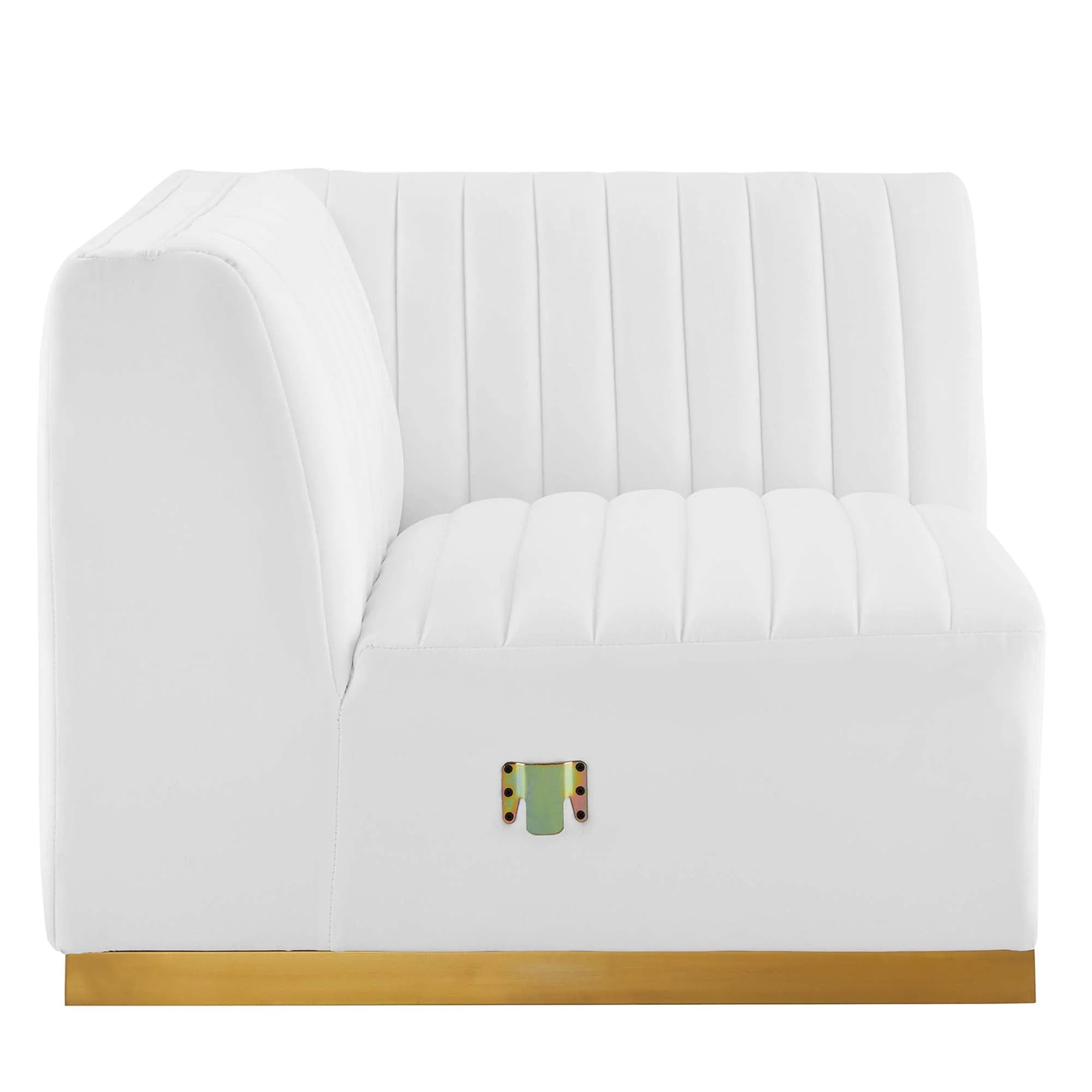 37 Inch Channel Tufted Performance Velvet Left Corner Chair with Gold Stainless Steel Base - Image 27