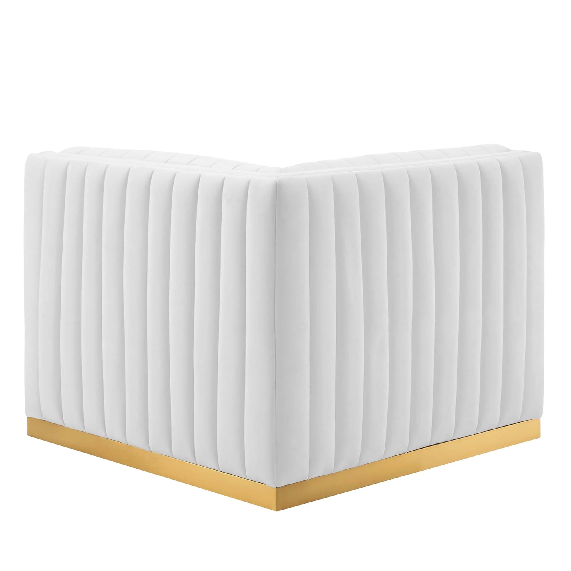 37 Inch Channel Tufted Performance Velvet Left Corner Chair with Gold Stainless Steel Base - Image 28