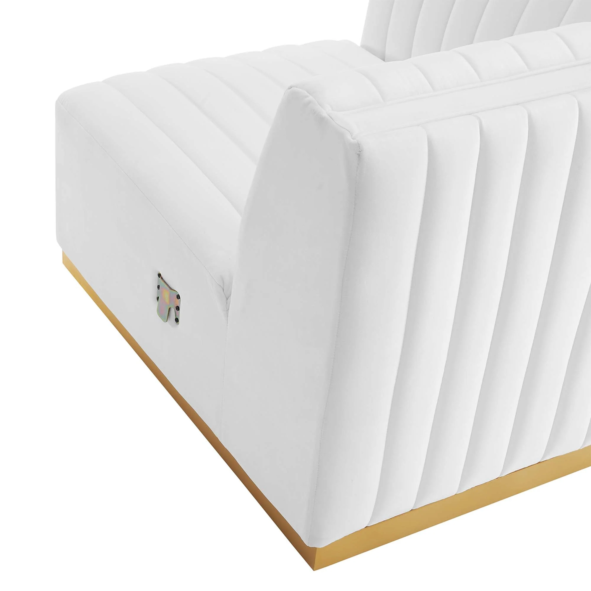 37 Inch Channel Tufted Performance Velvet Left Corner Chair with Gold Stainless Steel Base - Image 29