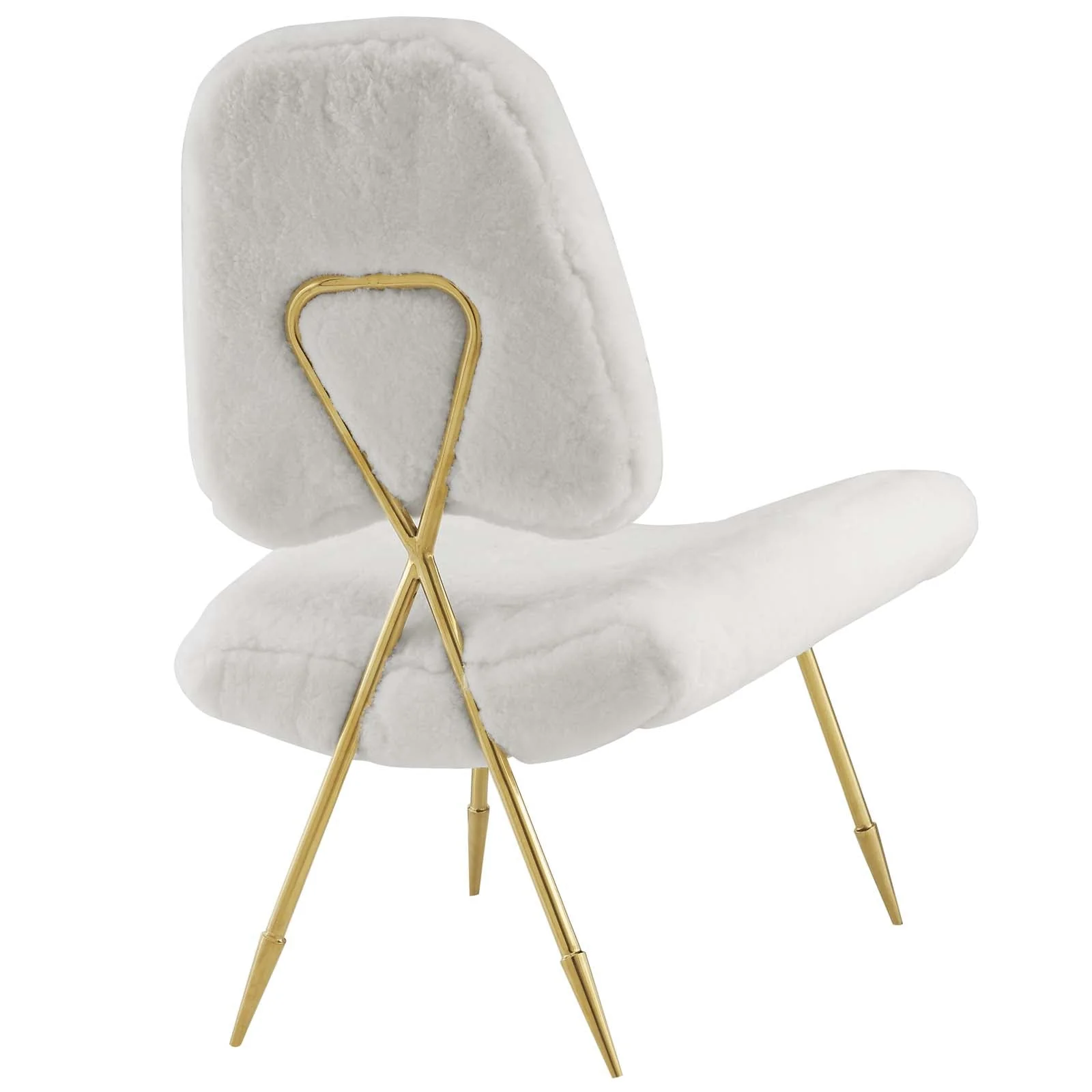 37 Inch Upholstered Sheepskin Fur Lounge Chair with Gold Frame - Image 9