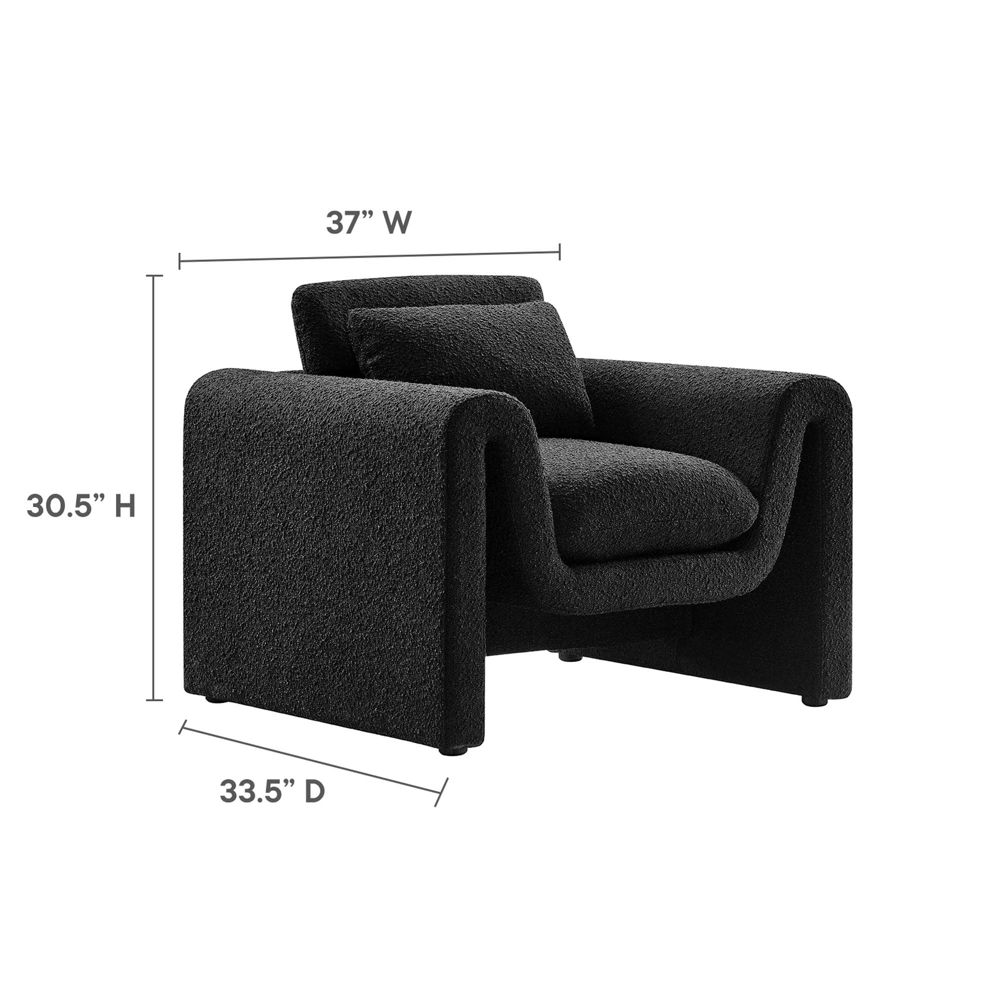 37 Inch Wavy Boucle Fabric Sculptural Armchair - Image 3
