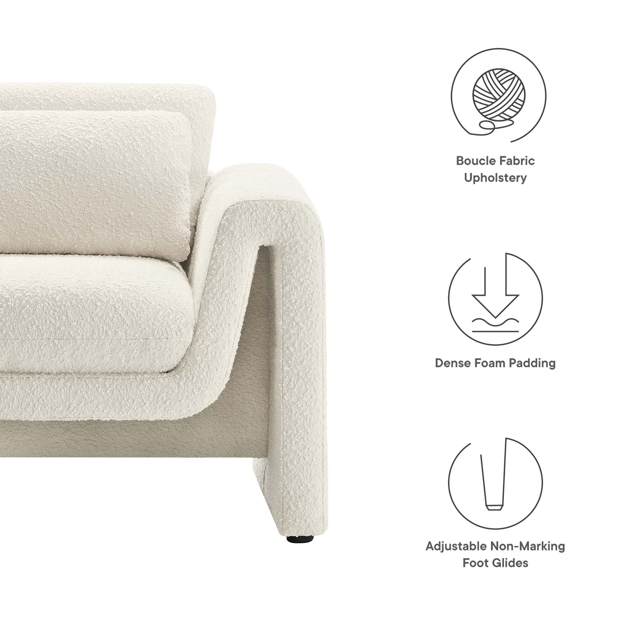 37 Inch Wavy Boucle Fabric Sculptural Armchair - Image 9