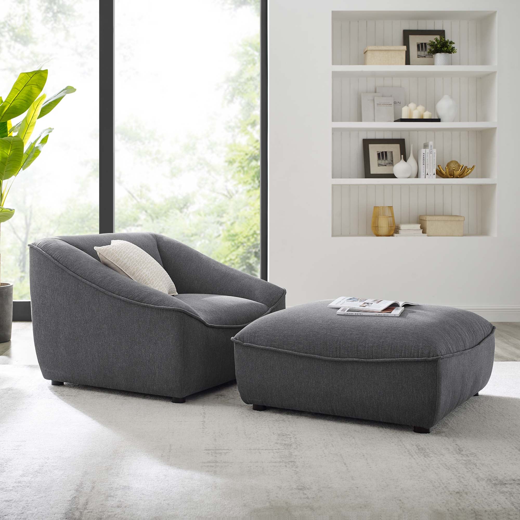 38 Inch Upholstered Fabric Armchair and Ottoman Set - Image 6