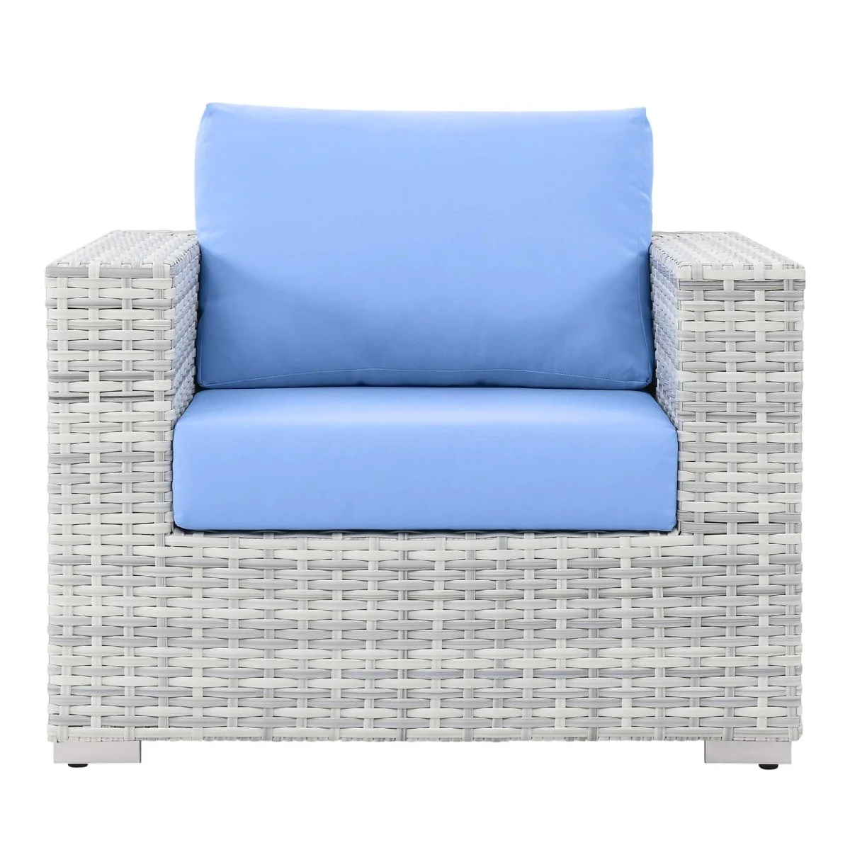 38" Light Gray Wicker Rattan Outdoor Armchair with Cushions and Weather-Resistant Frame - Image 14