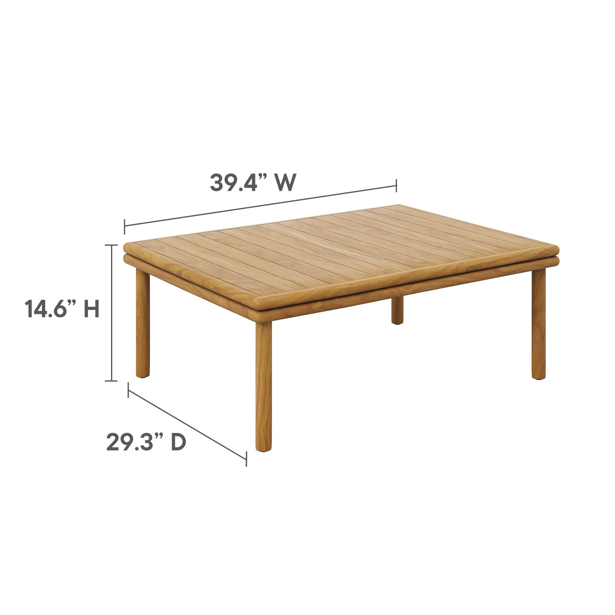 39" Natural Teak Wood Rectangular Outdoor Patio Coffee Table - Image 3