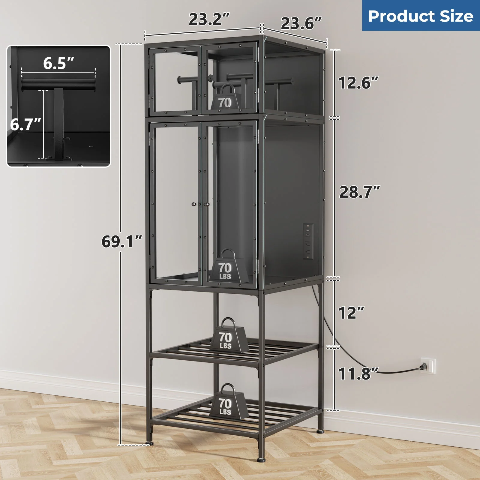 3D Printer Cabinet With Double Layer Filament Storage, T-Shaped Filament Bar, Noise Reducing And Dust Proof Design - Black - Image 4
