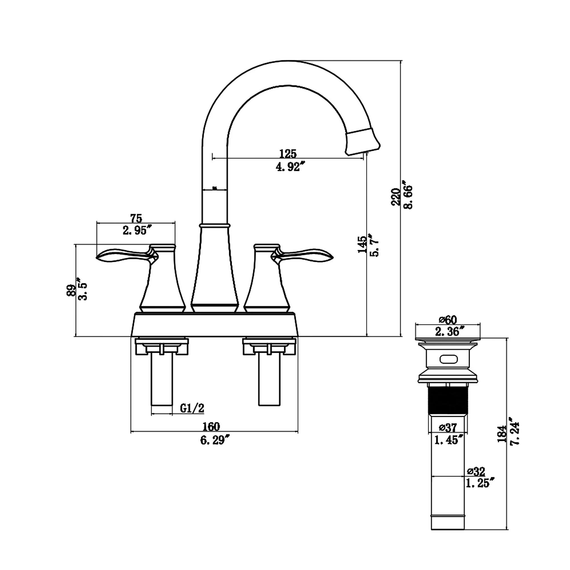 4" Centerset Bathroom Faucet With Pop Up Drain And Water Supply Lines - Brushed Nickel - Image 2