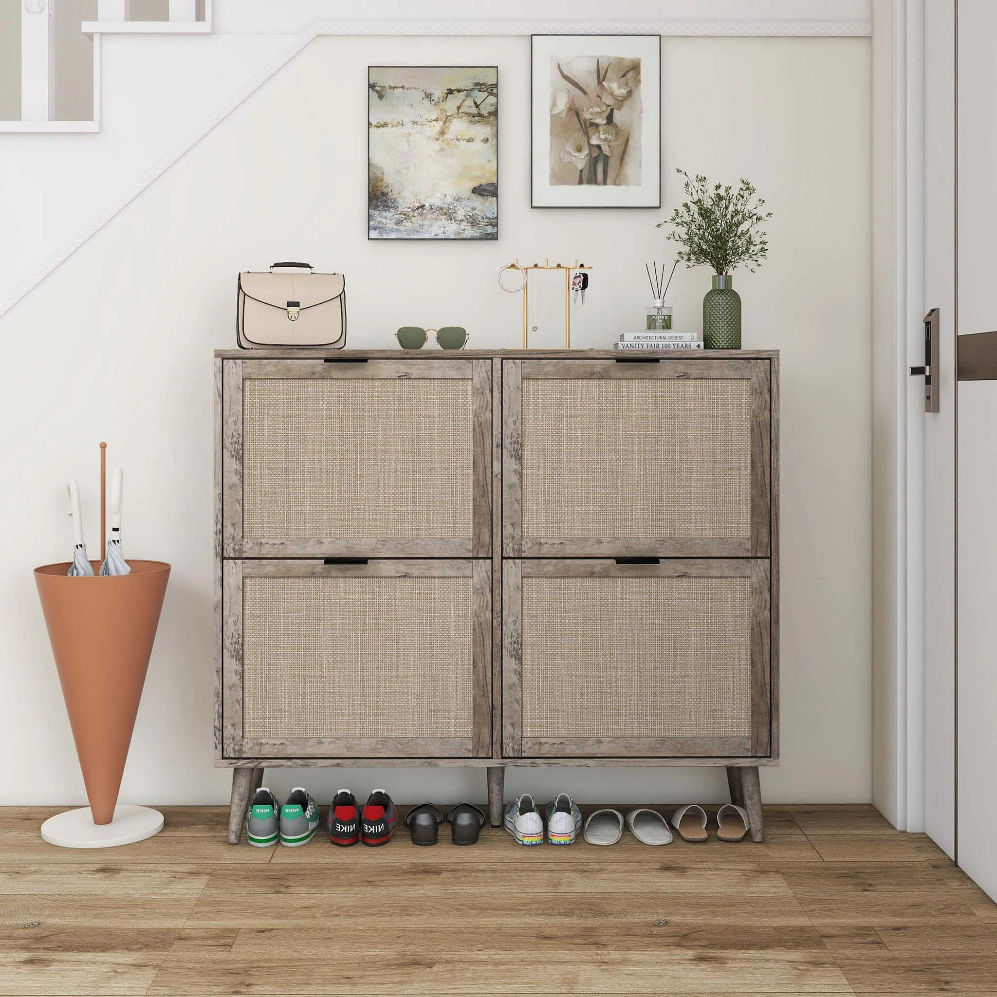 4 Door Shoe Rack, Freestanding Modern Shoe Storage Cabinet - Image 2