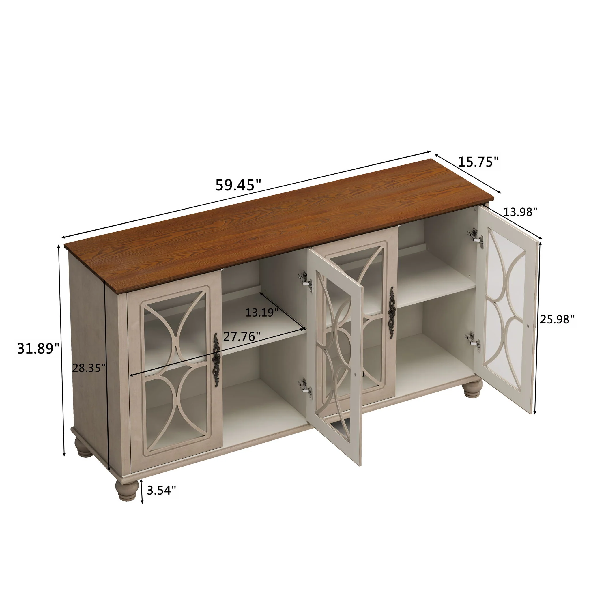 4 Door Sideboard Cabinet with Tempered Glass Doors and Wood 59x32in - Image 16