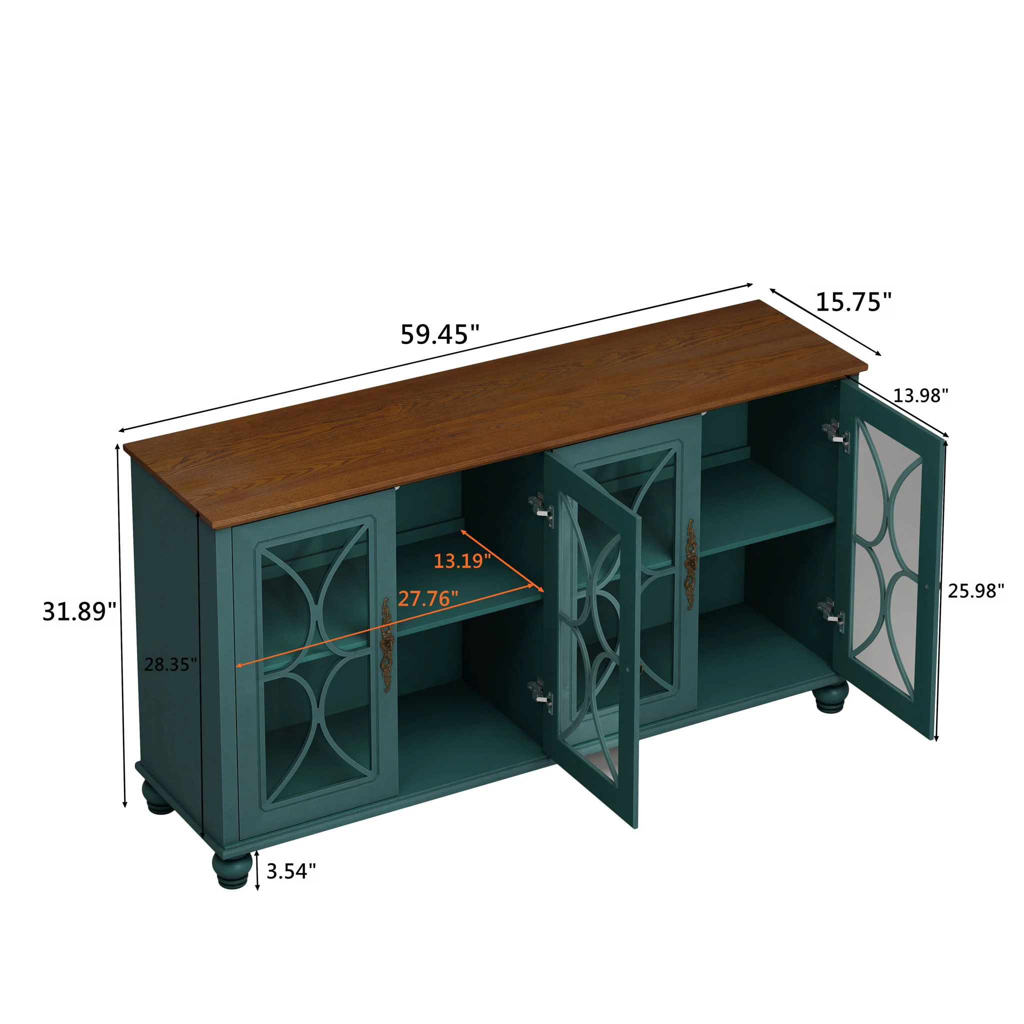 4 Door Sideboard Cabinet with Tempered Glass Doors and Wood 59x32in - Image 7