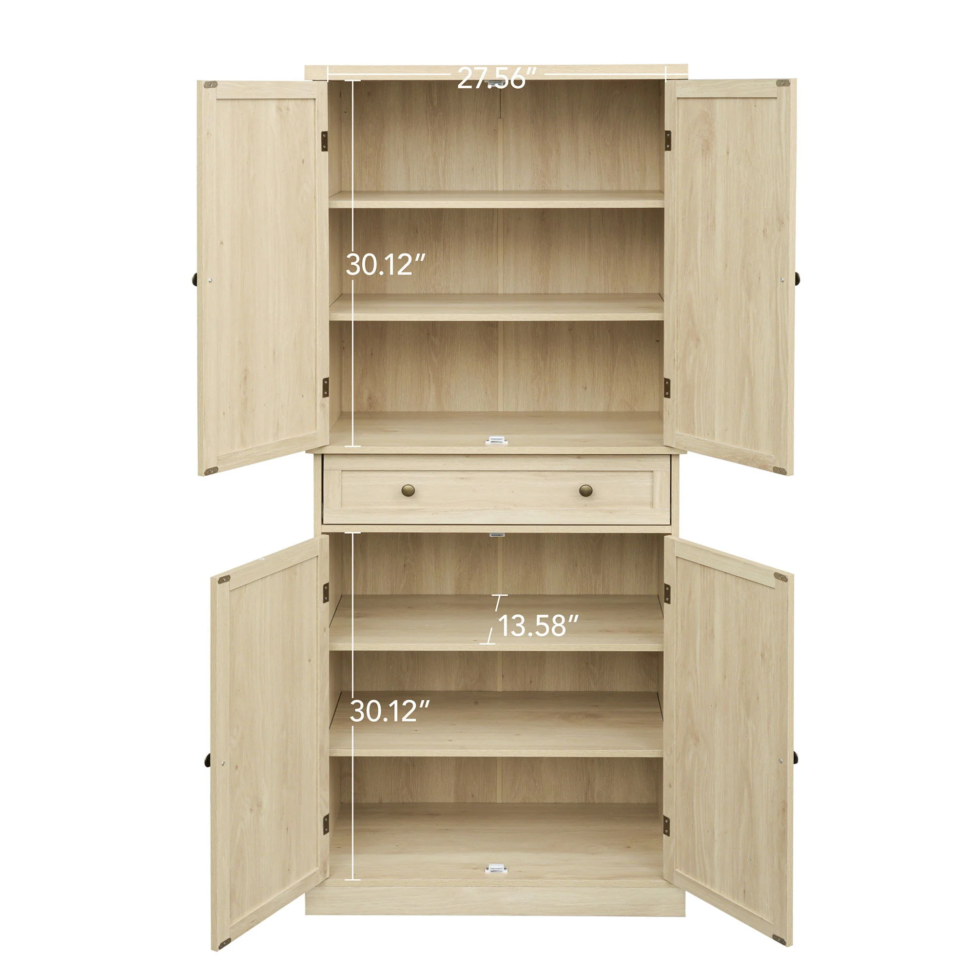 4 Door Storage Cabinet With 1 Drawer And 4 Adjustable Inner Shelves - Natural - Image 4