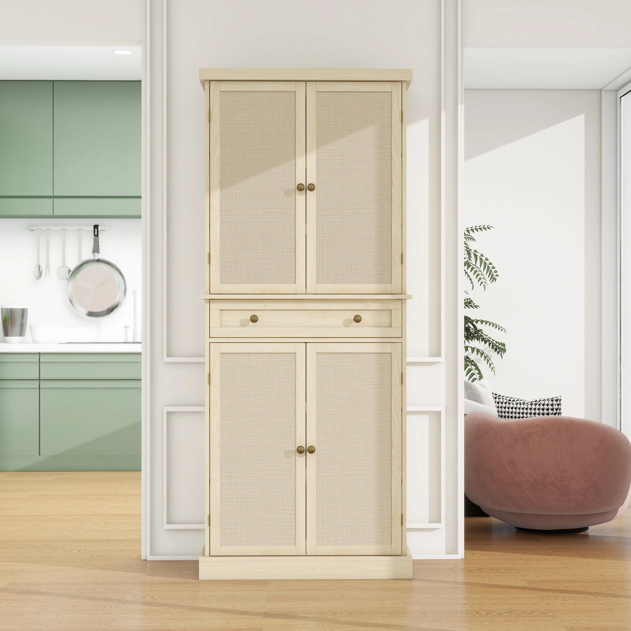 4 Door Storage Cabinet With 1 Drawer And 4 Adjustable Inner Shelves - Natural - Image 5