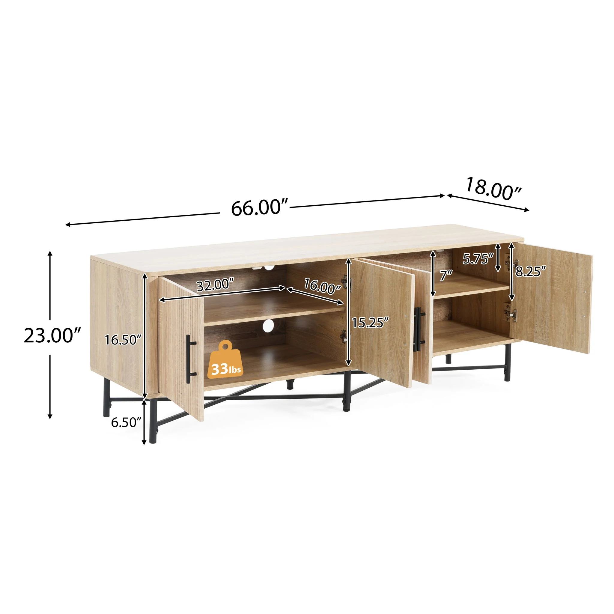 4 Door TV Cabinet, 2 Storage Spaces, Adjustable Shelves - Image 10