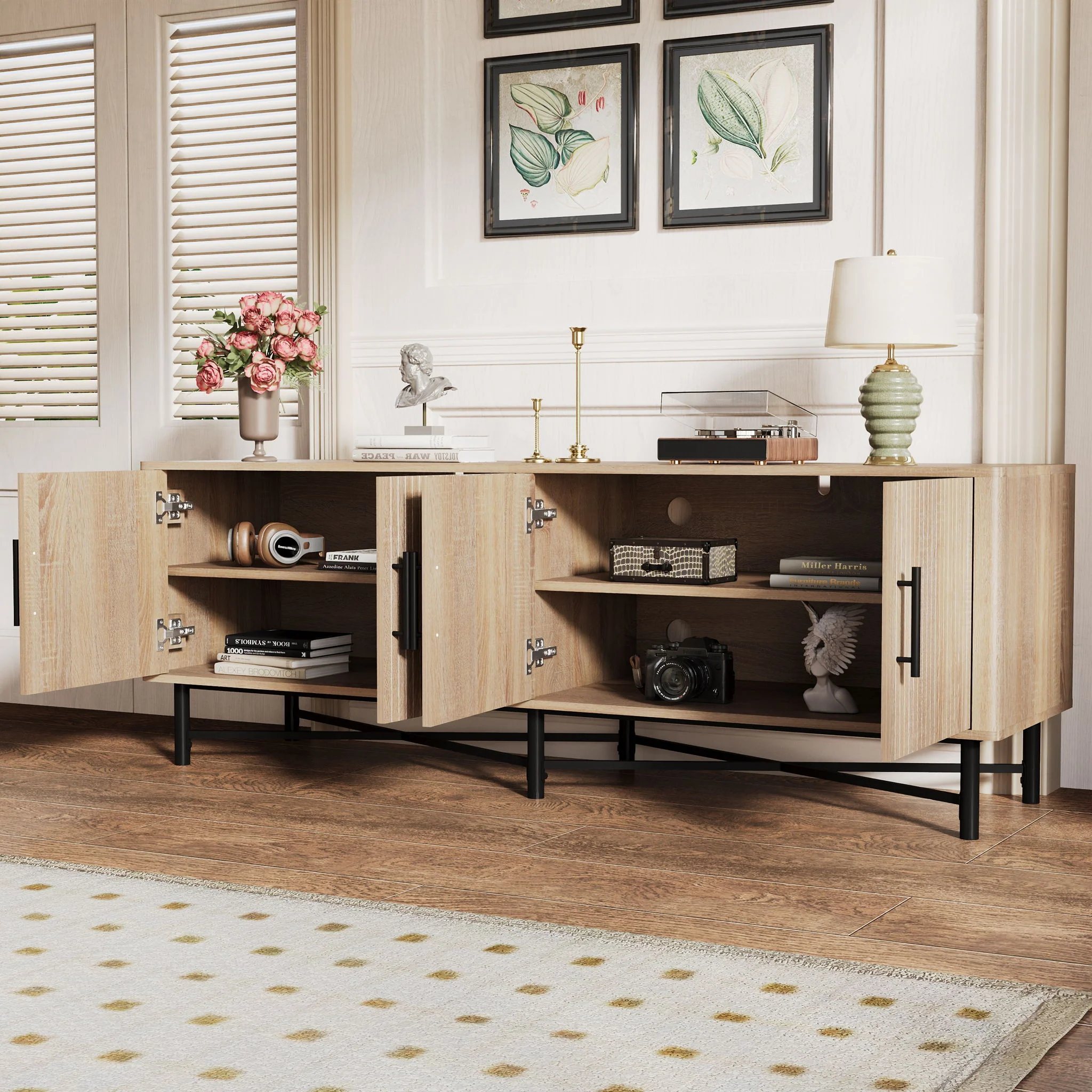 4 Door TV Cabinet, 2 Storage Spaces, Adjustable Shelves - Image 16
