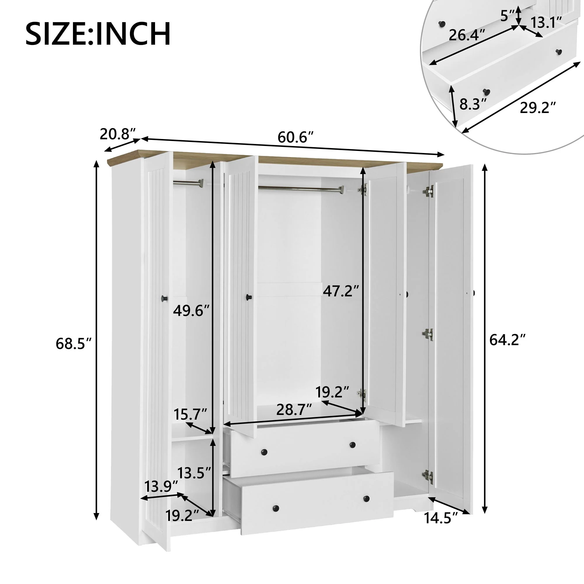 4 Door Wardrobe Armoire With 2 Drawers - Image 10