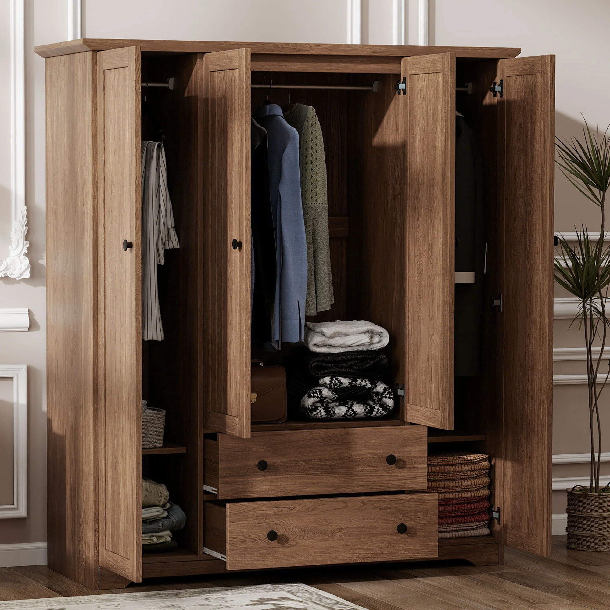 4 Door Wardrobe Armoire With 2 Drawers - Image 12