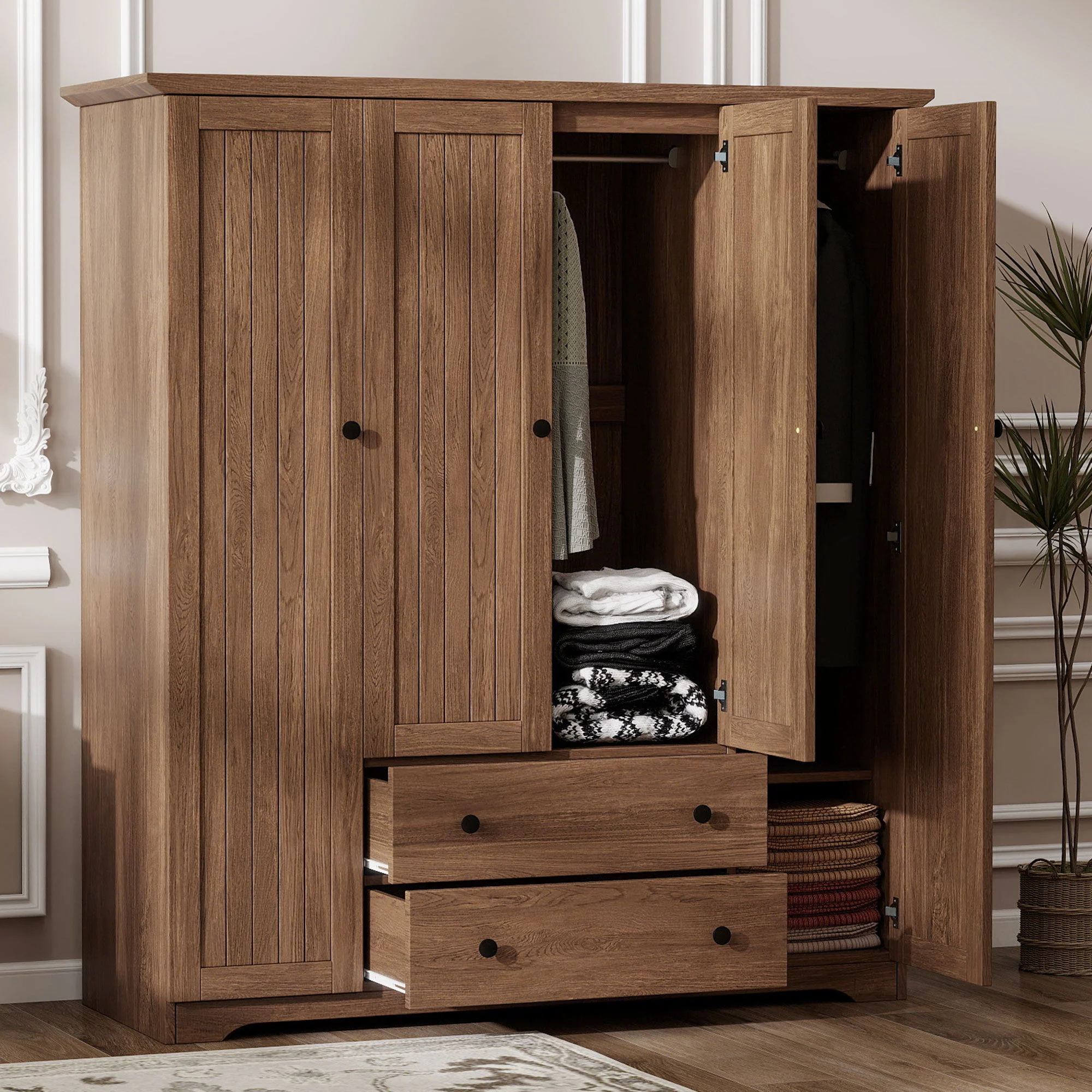 4 Door Wardrobe Armoire With 2 Drawers - Image 4