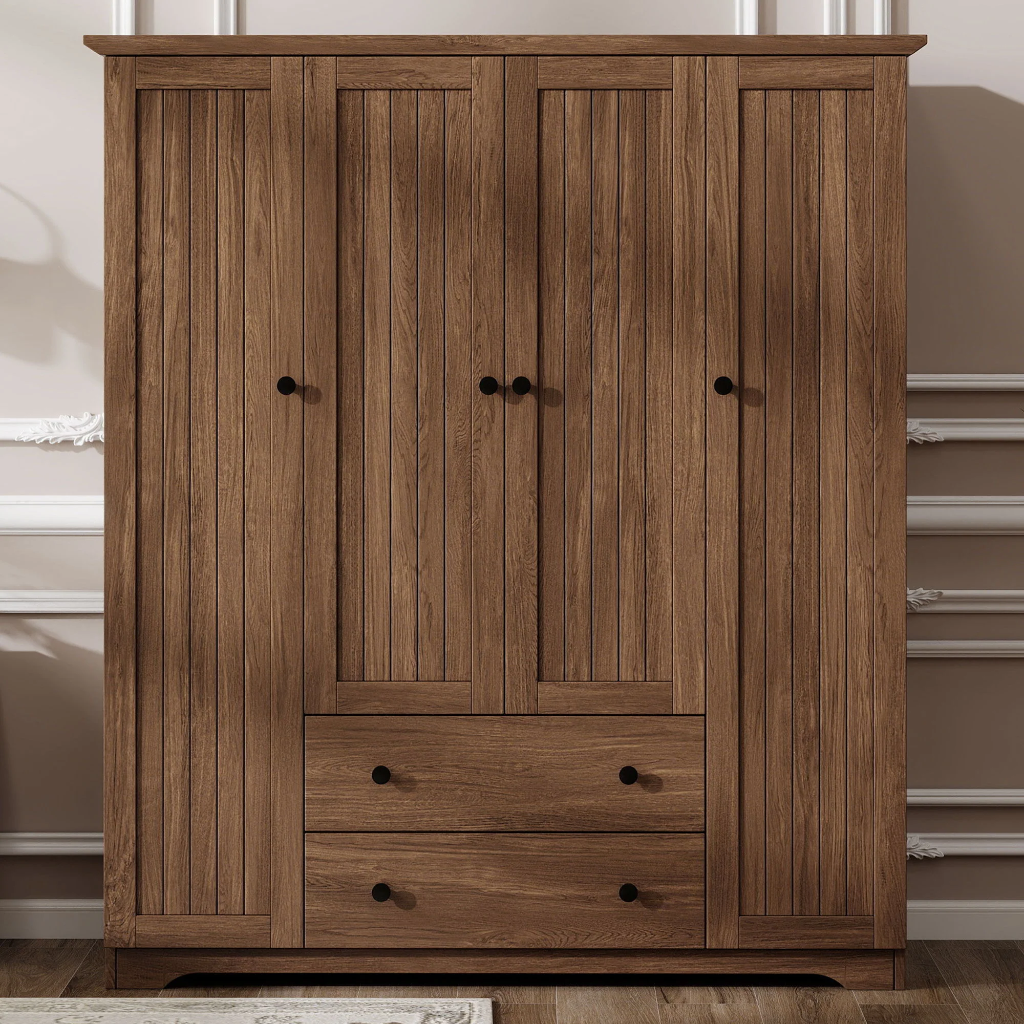 4 Door Wardrobe Armoire With 2 Drawers - Image 5